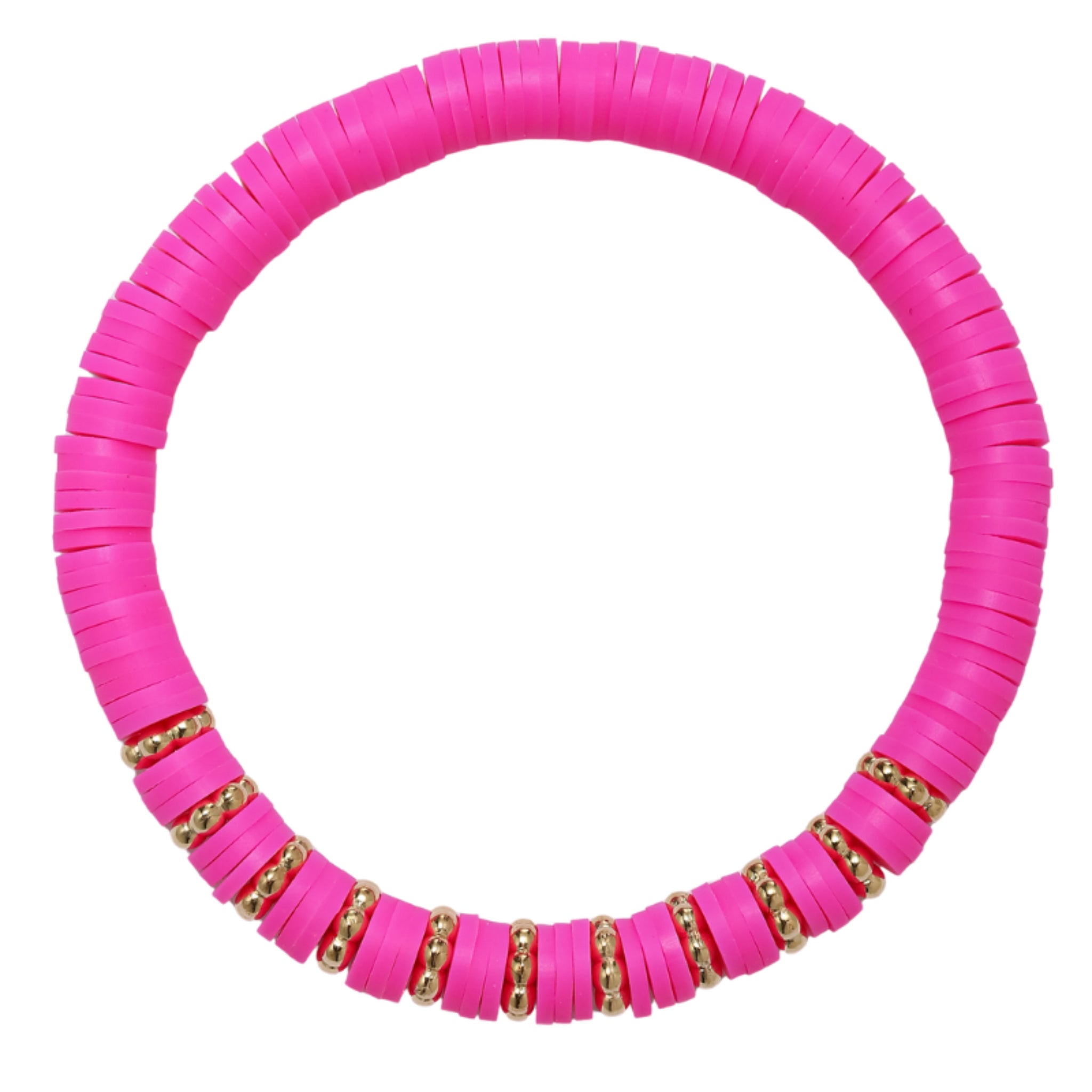 Kids Hot Pink Rubber Disk Beaded Bracelet with Gold Spacers