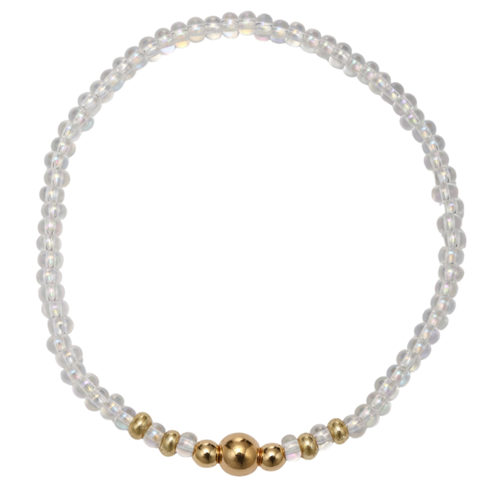 Kids AB Clear Seed Bead Beaded Bracelet with Gold Beads