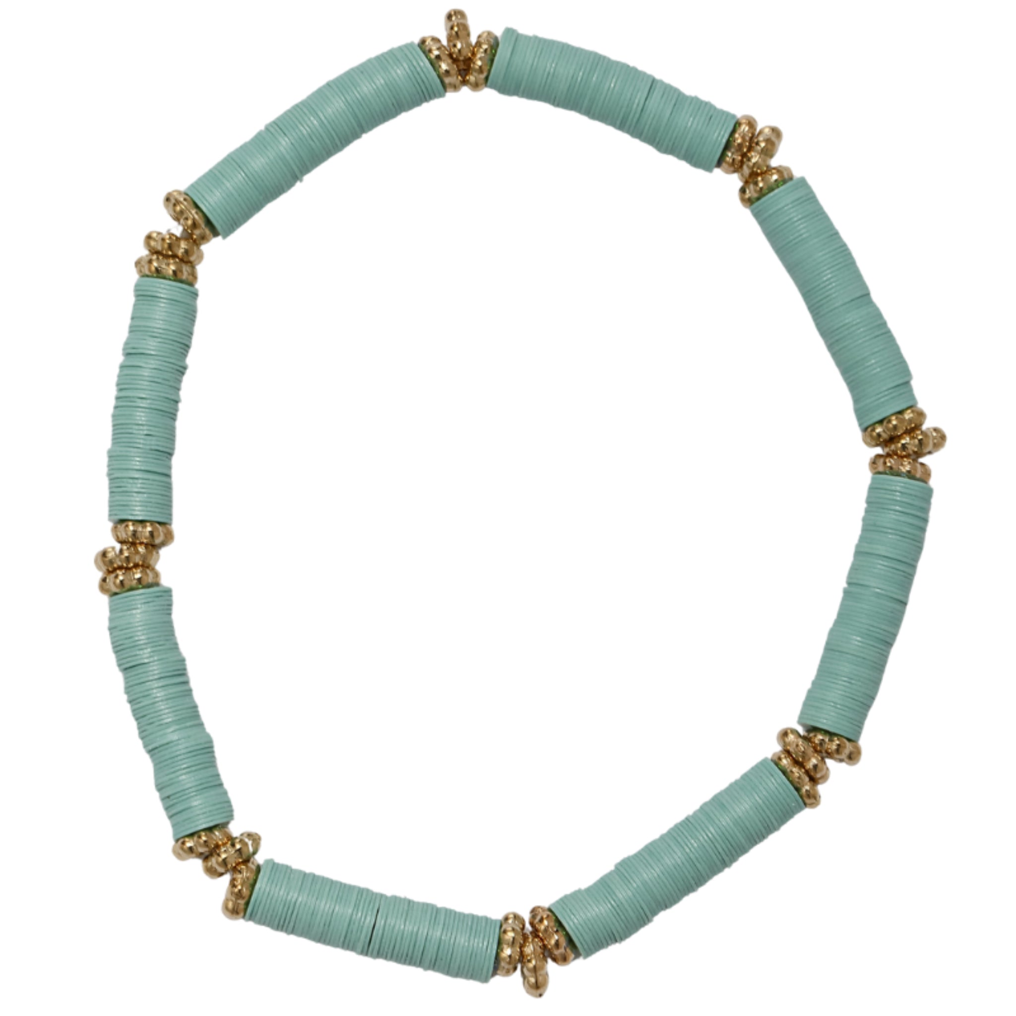 Kids Mint Rubber Disk Beaded Bracelet with Gold Spacers