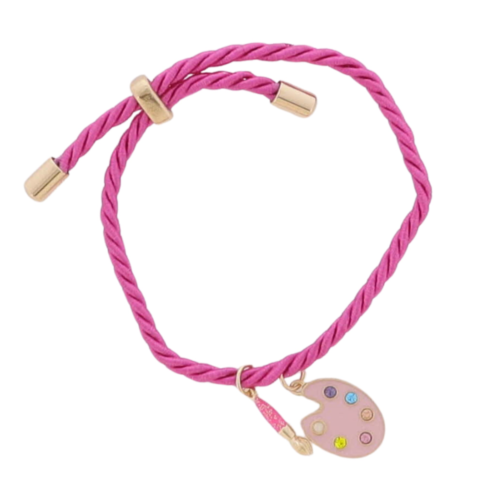 Kids Hot PInk Rope Cord Bracelet with Pink, Multi Artist Palette & Paint Brush