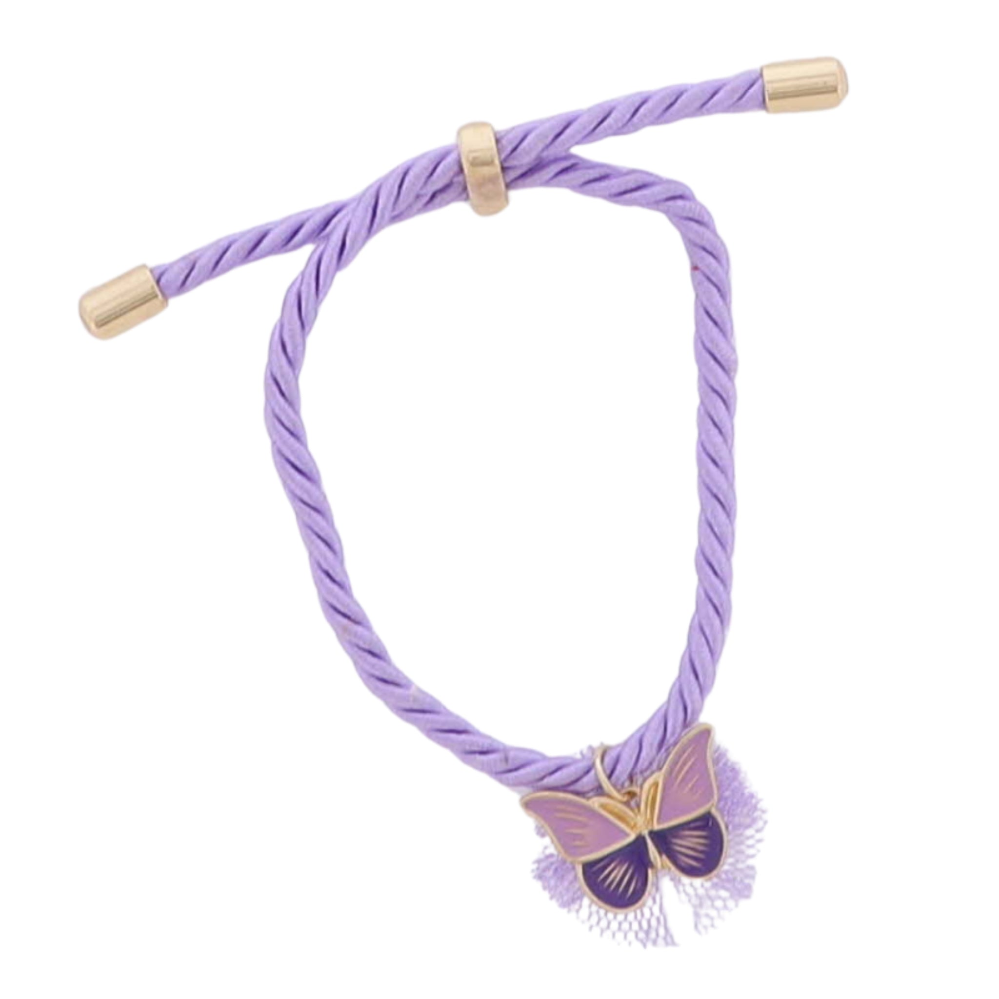 Kids Lavender Rope Cord Bracelet with Purple Enamel Butterfly with Mesh Accent