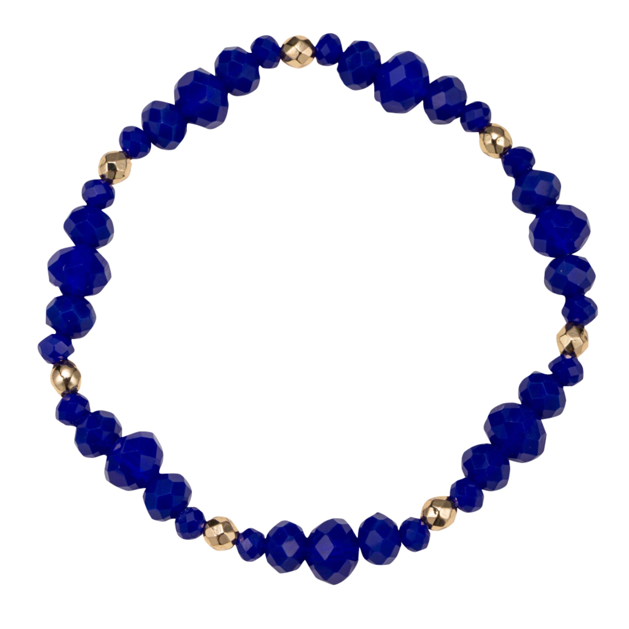 Blue Faceted Beaded Stretch Bracelet with Gold Spacers