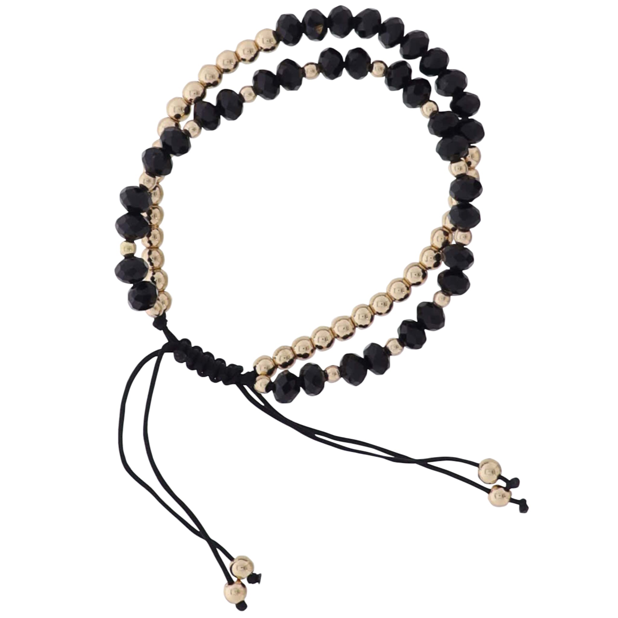 2 Strand Black, Gold Beaded Pully Adj. Bracelet