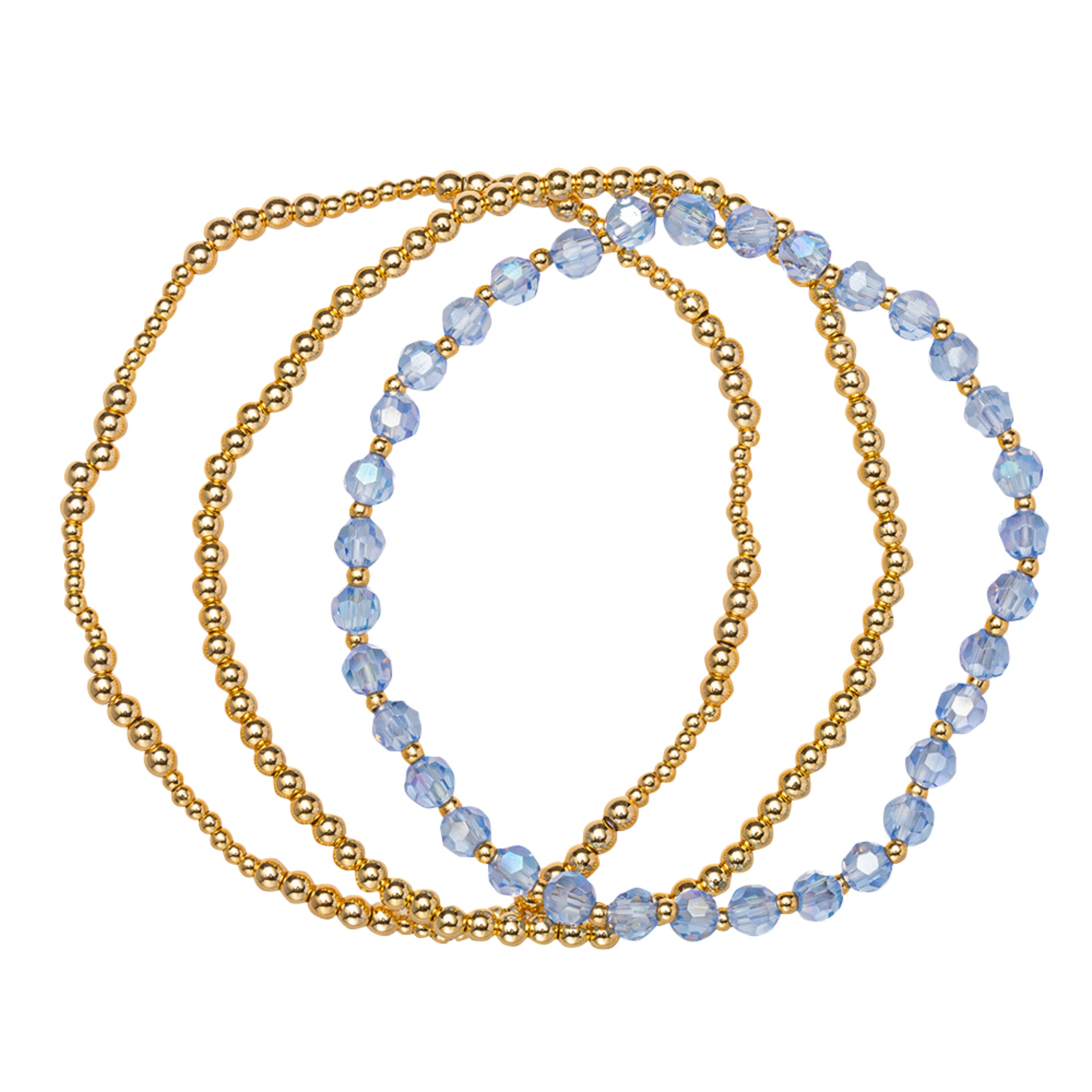 18K Gold Plated Set of 3, December Turquoise Beaded Stretch Bracelet