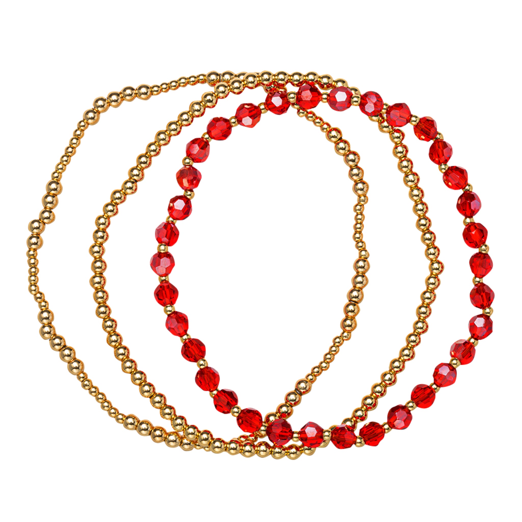 18K Gold Plated Set of 3, July Ruby Beaded Stretch Bracelet
