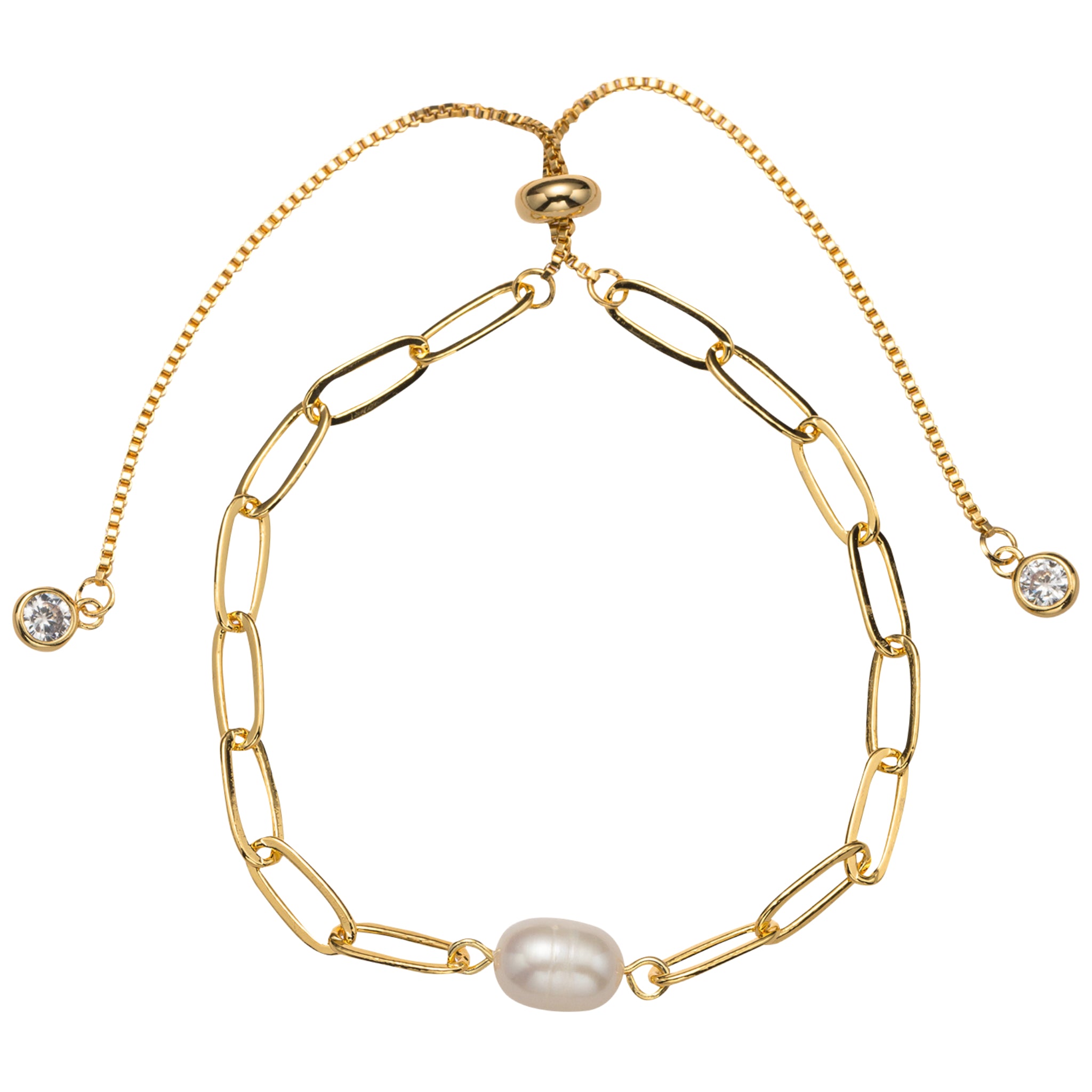 Gold Chain Bracelet with White Single Pearl