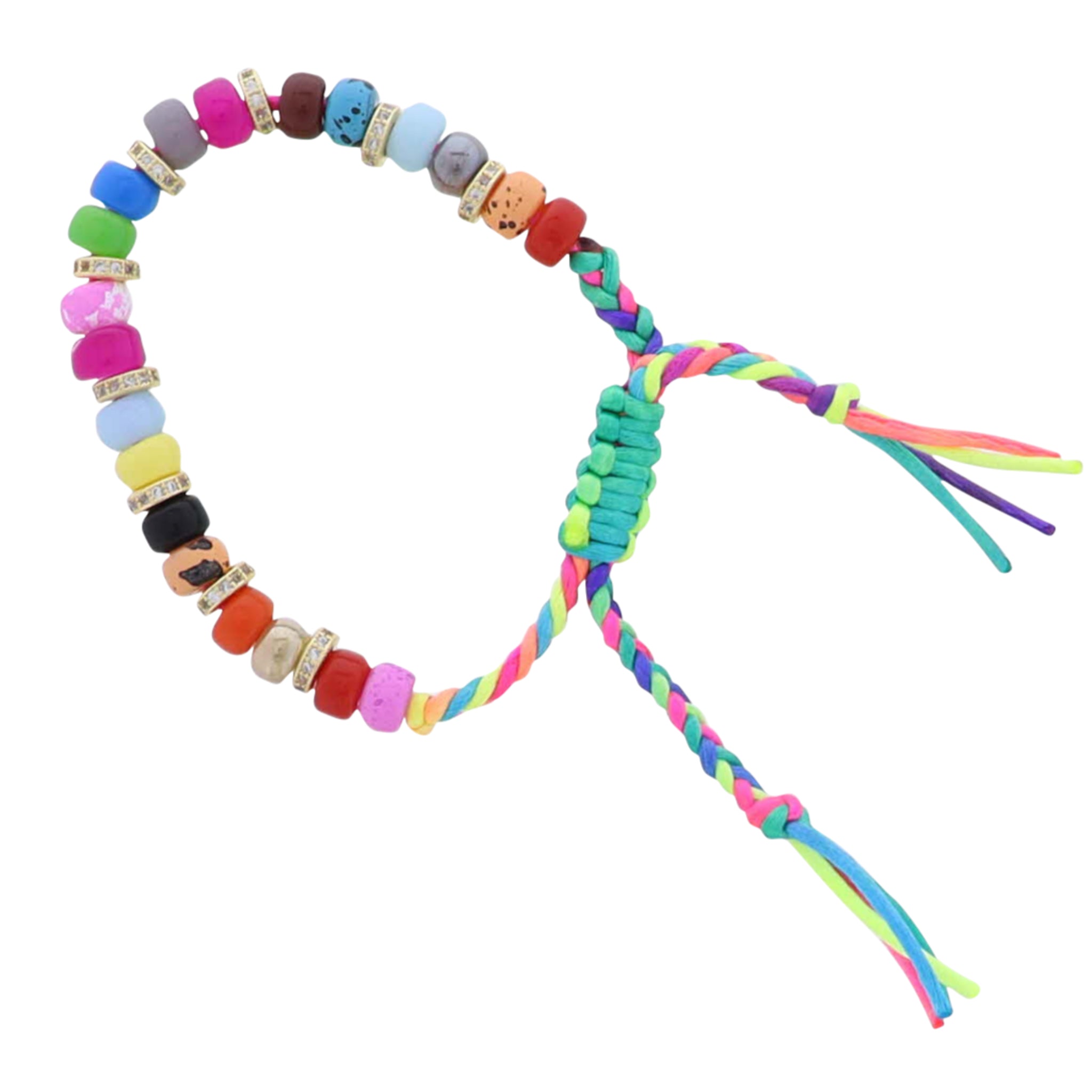 Kids Multi Beaded Bracelet with Rainbow Cord Ties