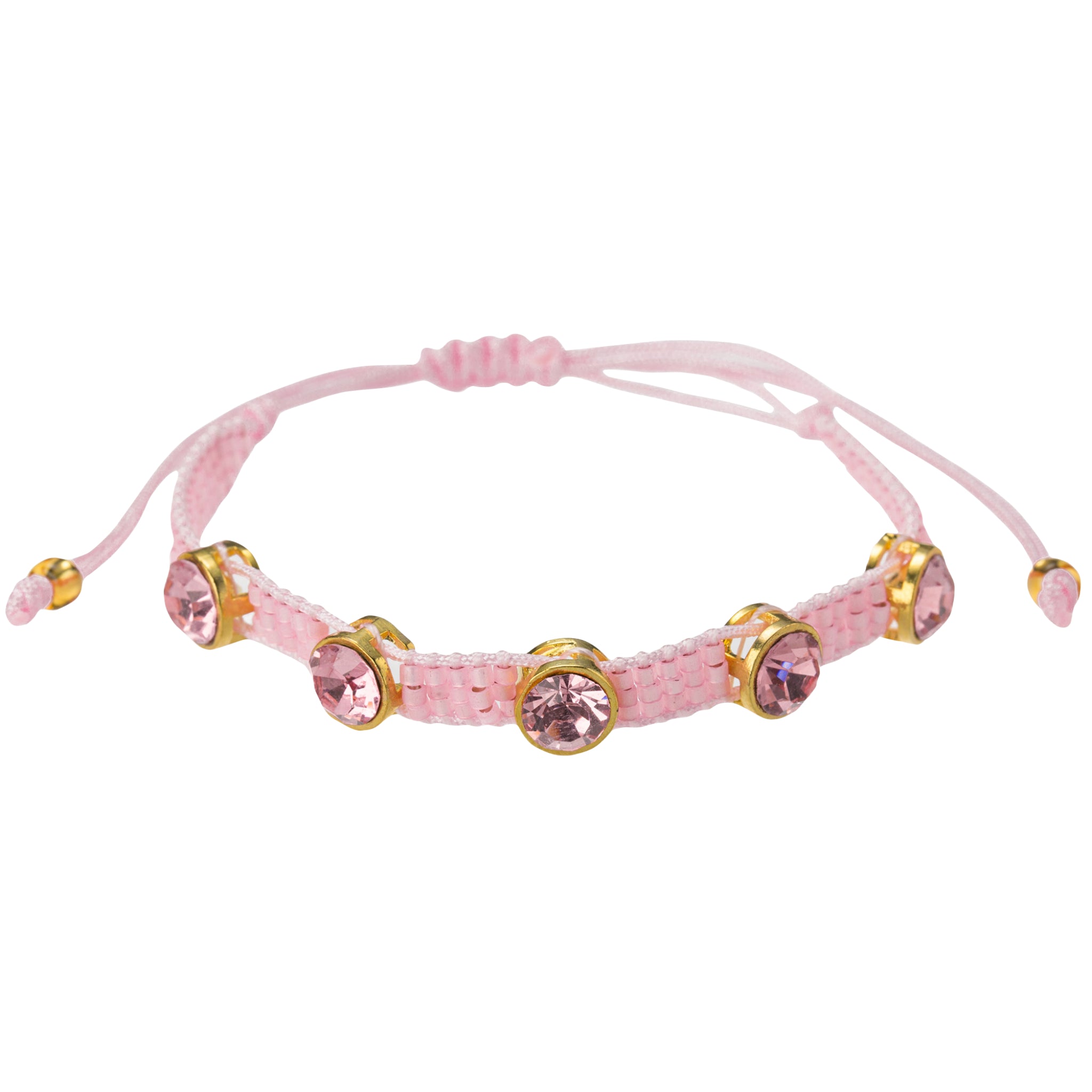Kids Pink Woven Beaded Bracelet with Pink Crystal Stations