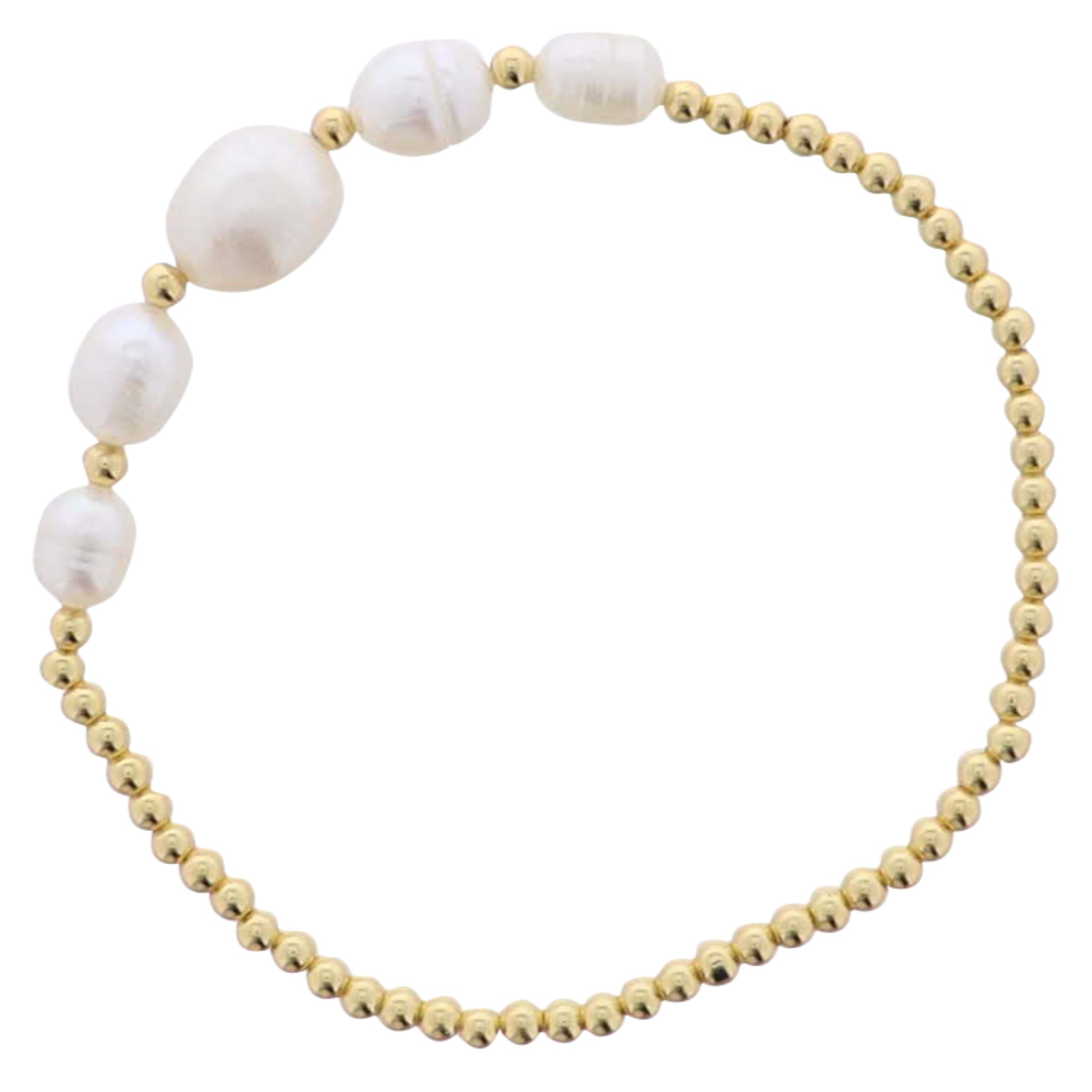 18K Gold Plated Gold Beaded Stretch Bracelet with 5 Pearls