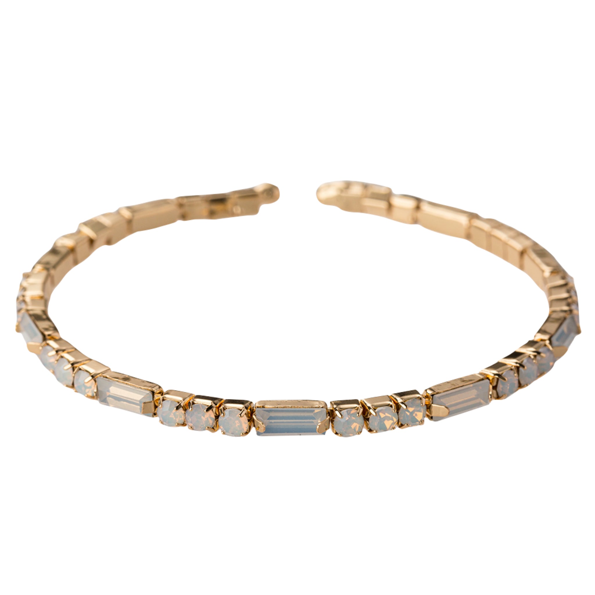 Gold, Opal Crystal Stretch Cuff Bracelet with Opal Rectangle Crystals