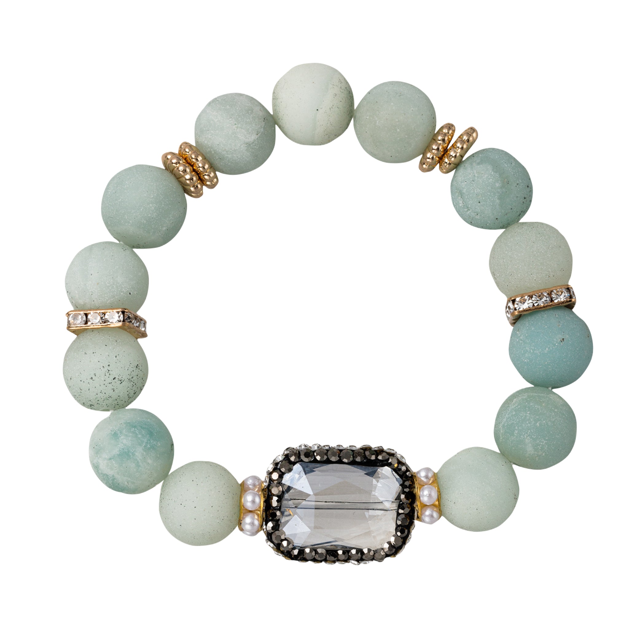 Amazonite Semi Precious Beaded Stretch Bracelet with Pearl