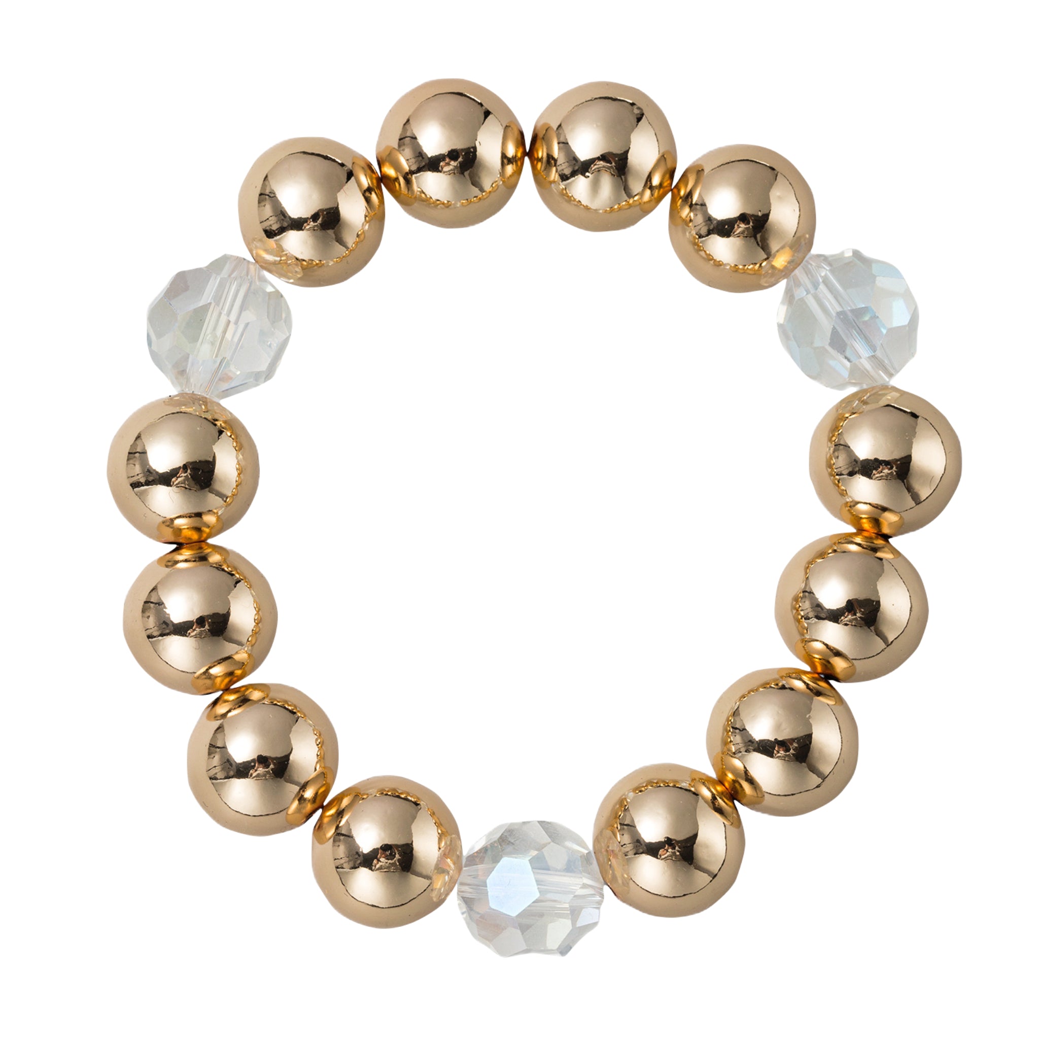 Gold, Clear Large Beaded Stretch Bracelet