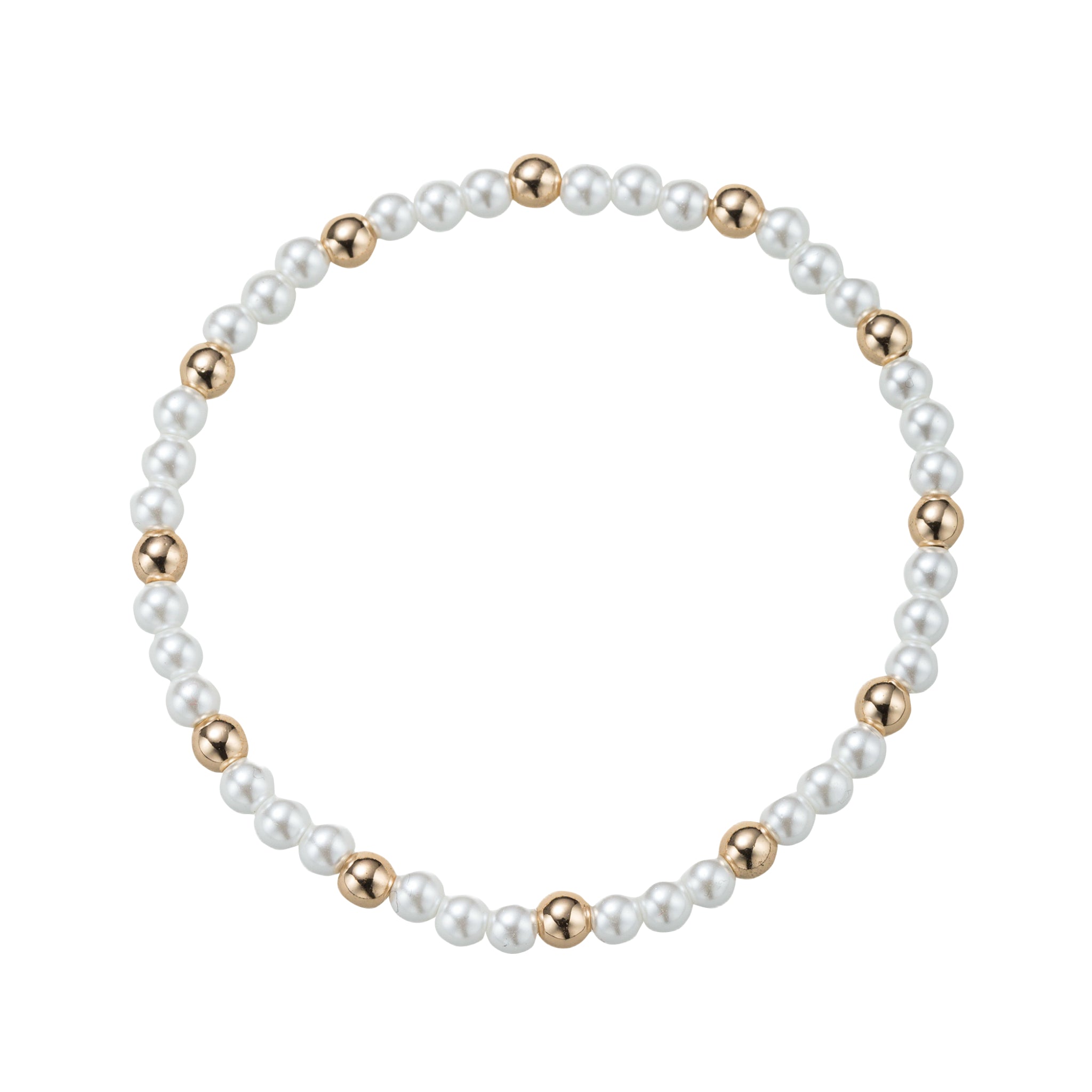 Pearl, Gold Small Beaded Stretch Bracelet