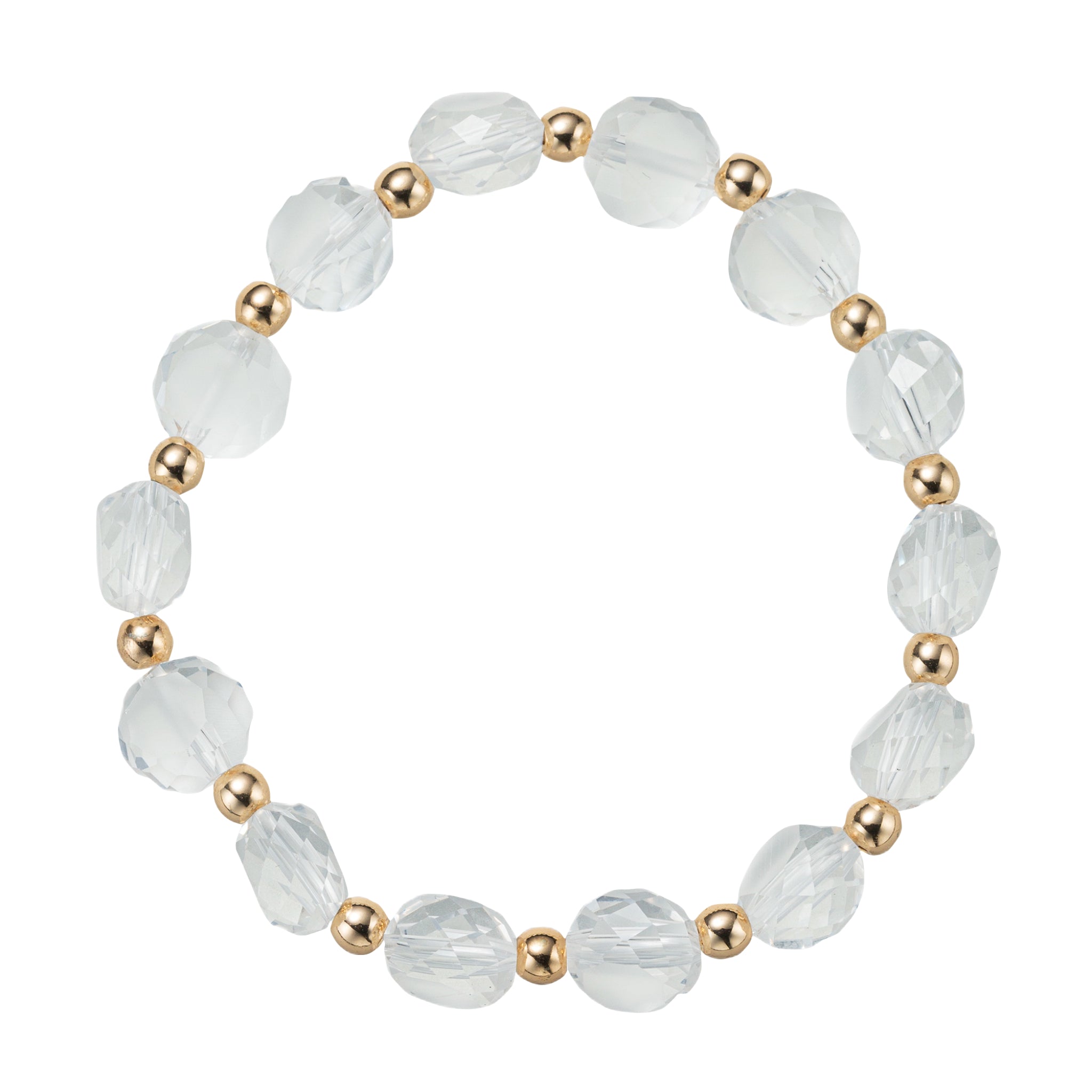 Clear, Gold Faceted Beaded Stretch Bracelet