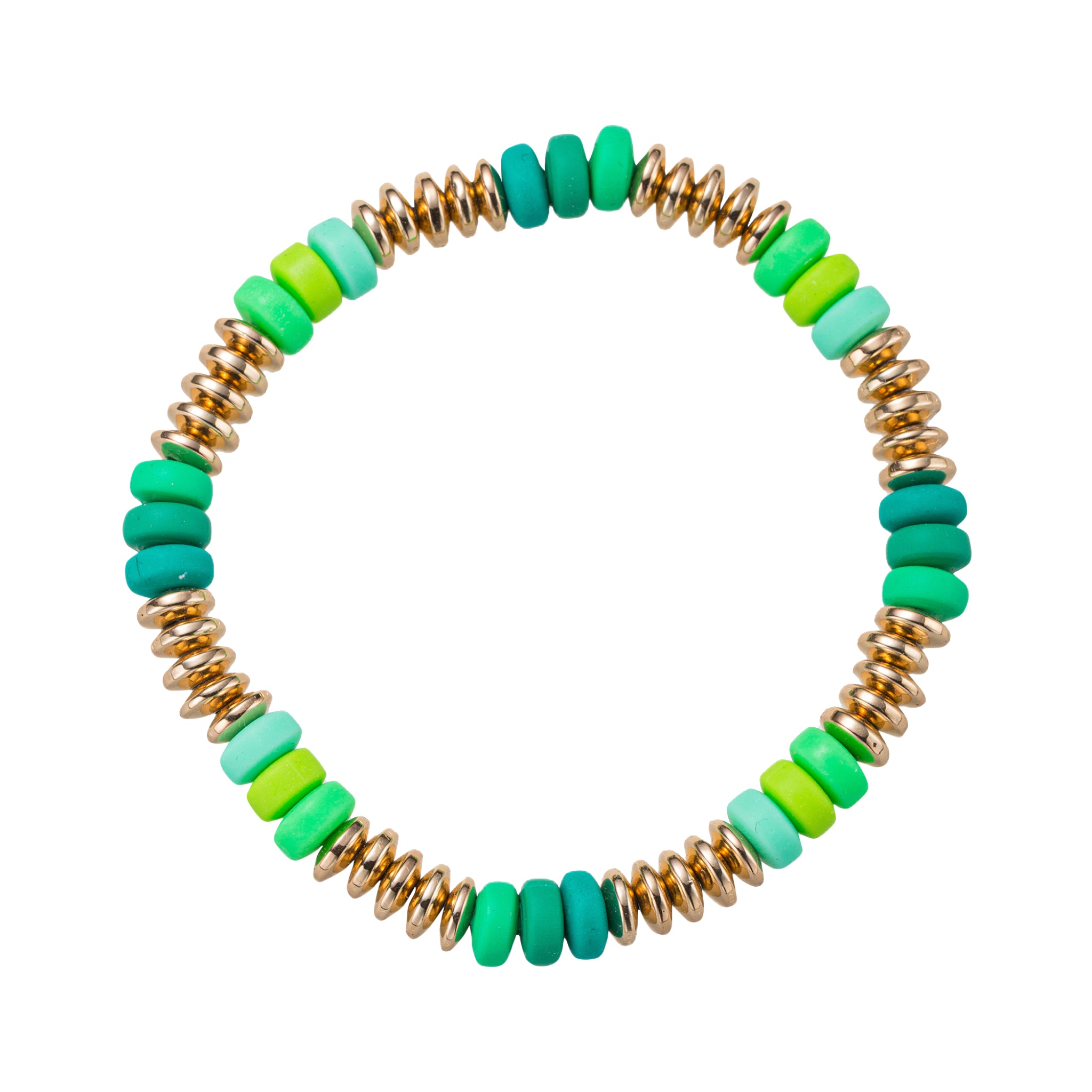 Green, Lime, Gold Rondelle Beaded Stretch Bracelet