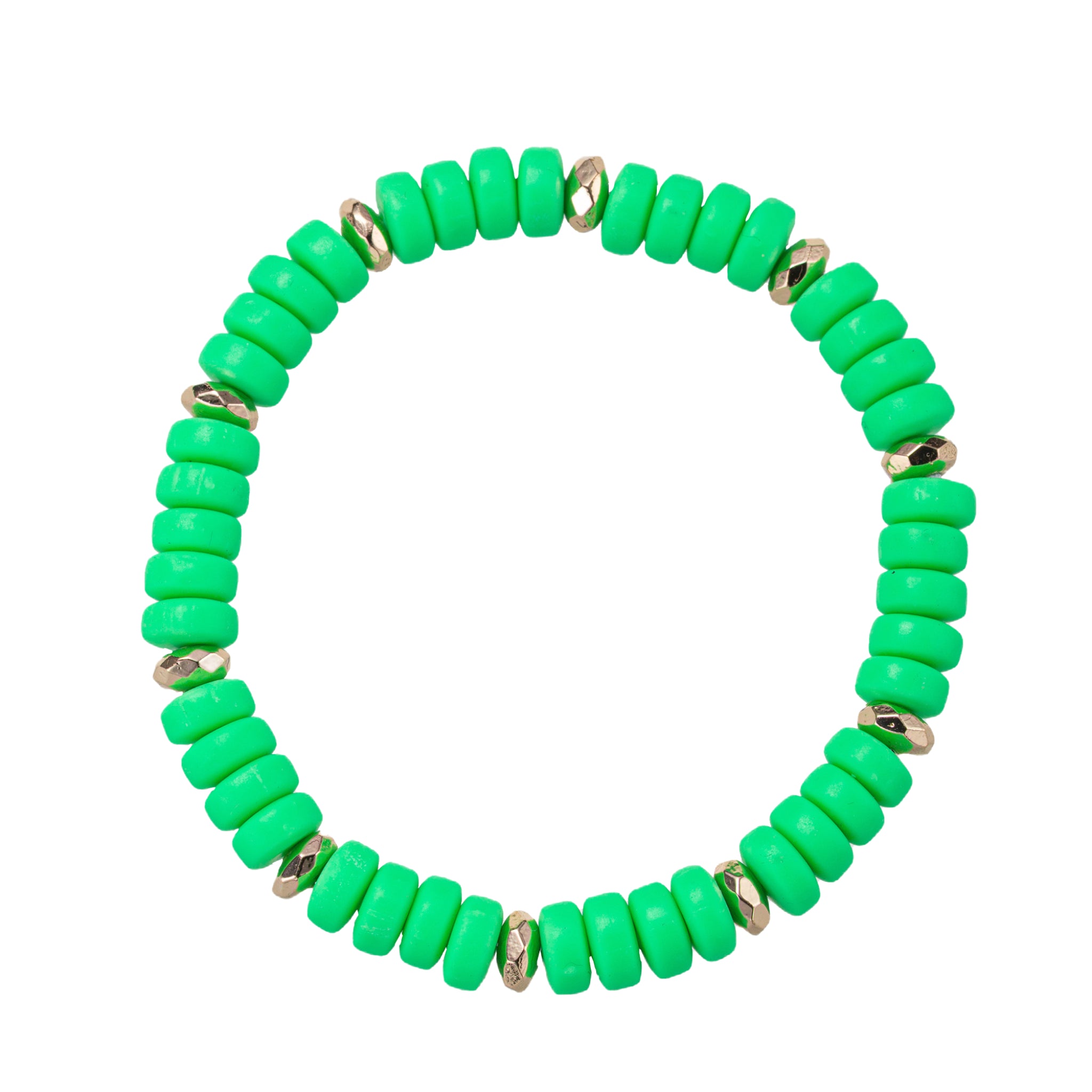 Green Rubber Rondelle Beaded Stretch Bracelet