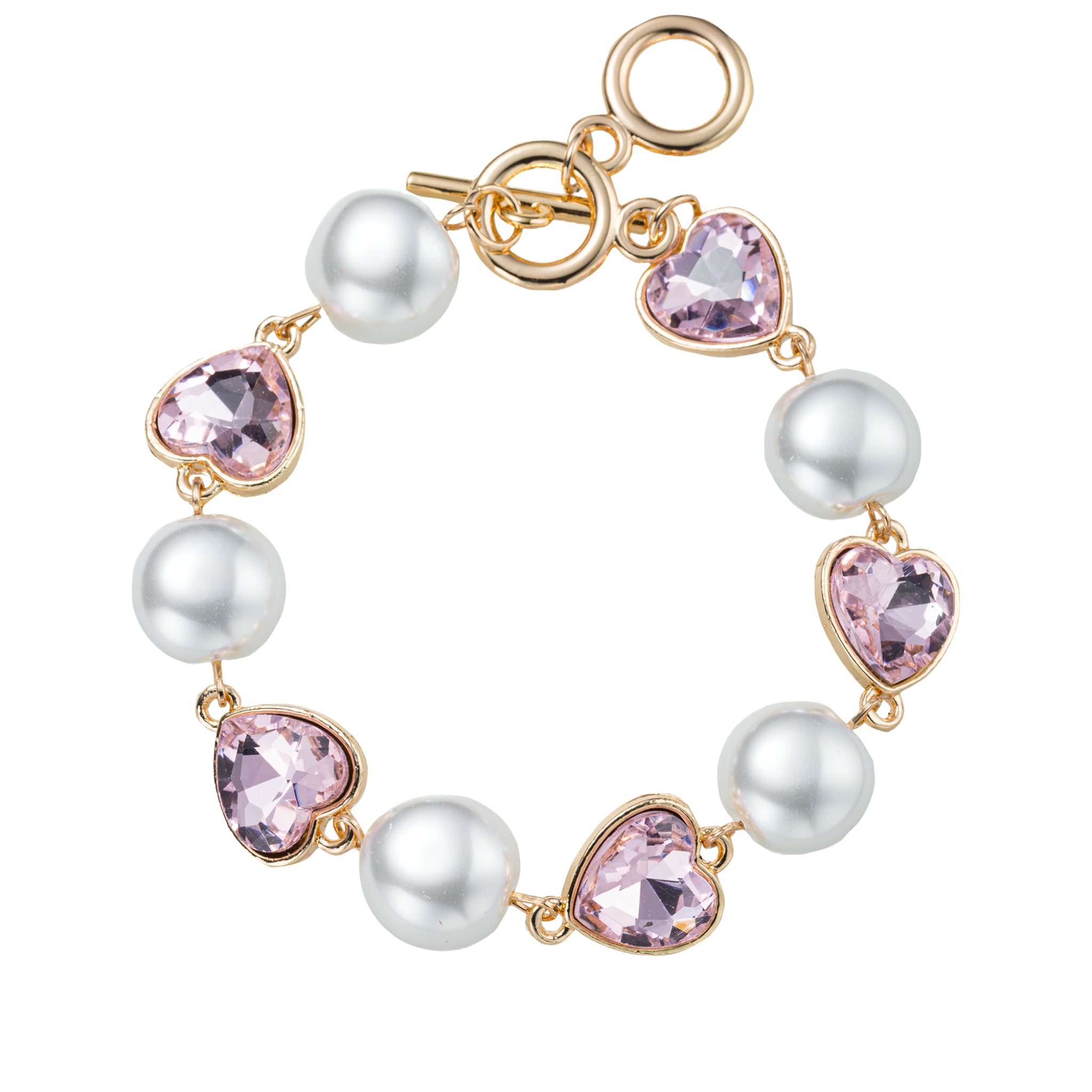 Pink, Pearl Heart Link Toggle Bracelet