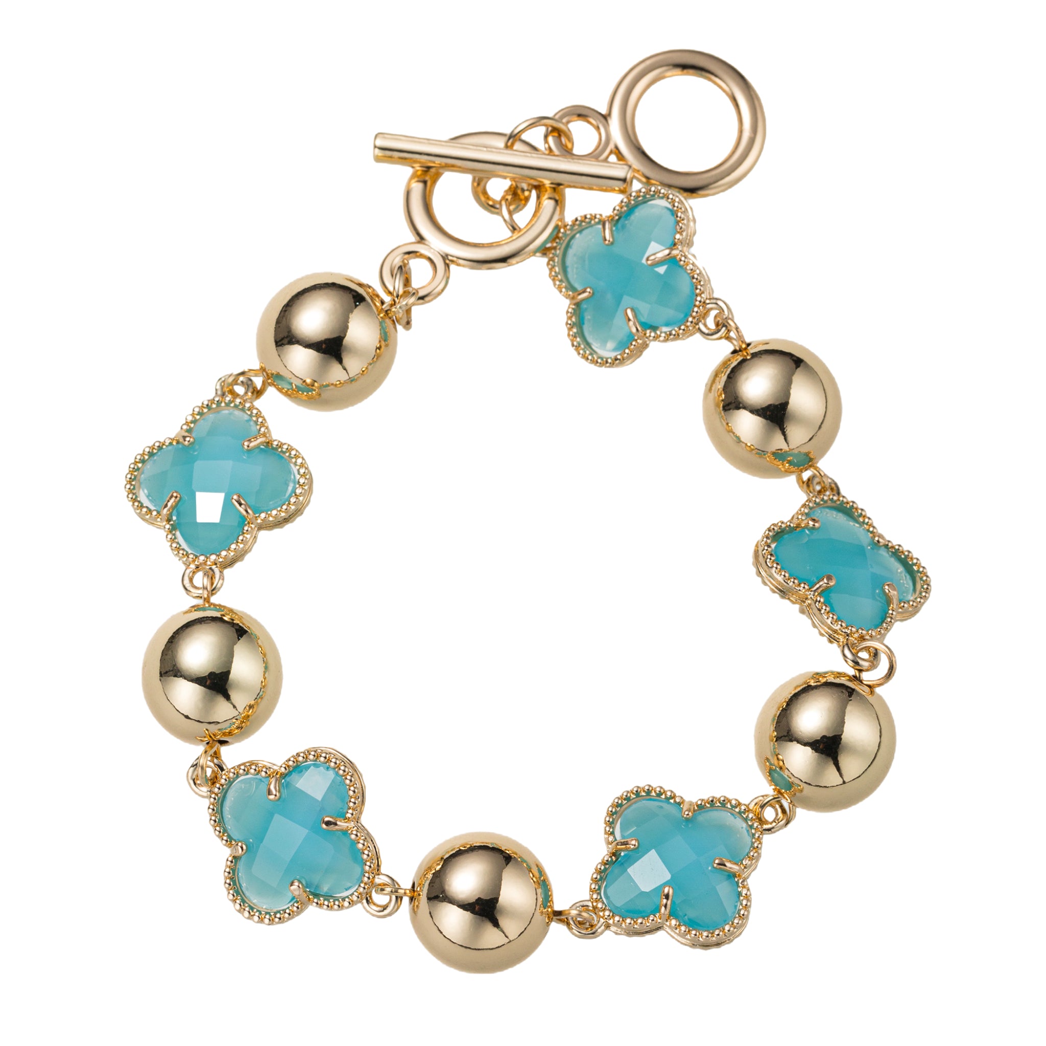 Blue, Gold Quatrefoil Link Toggle Bracelet