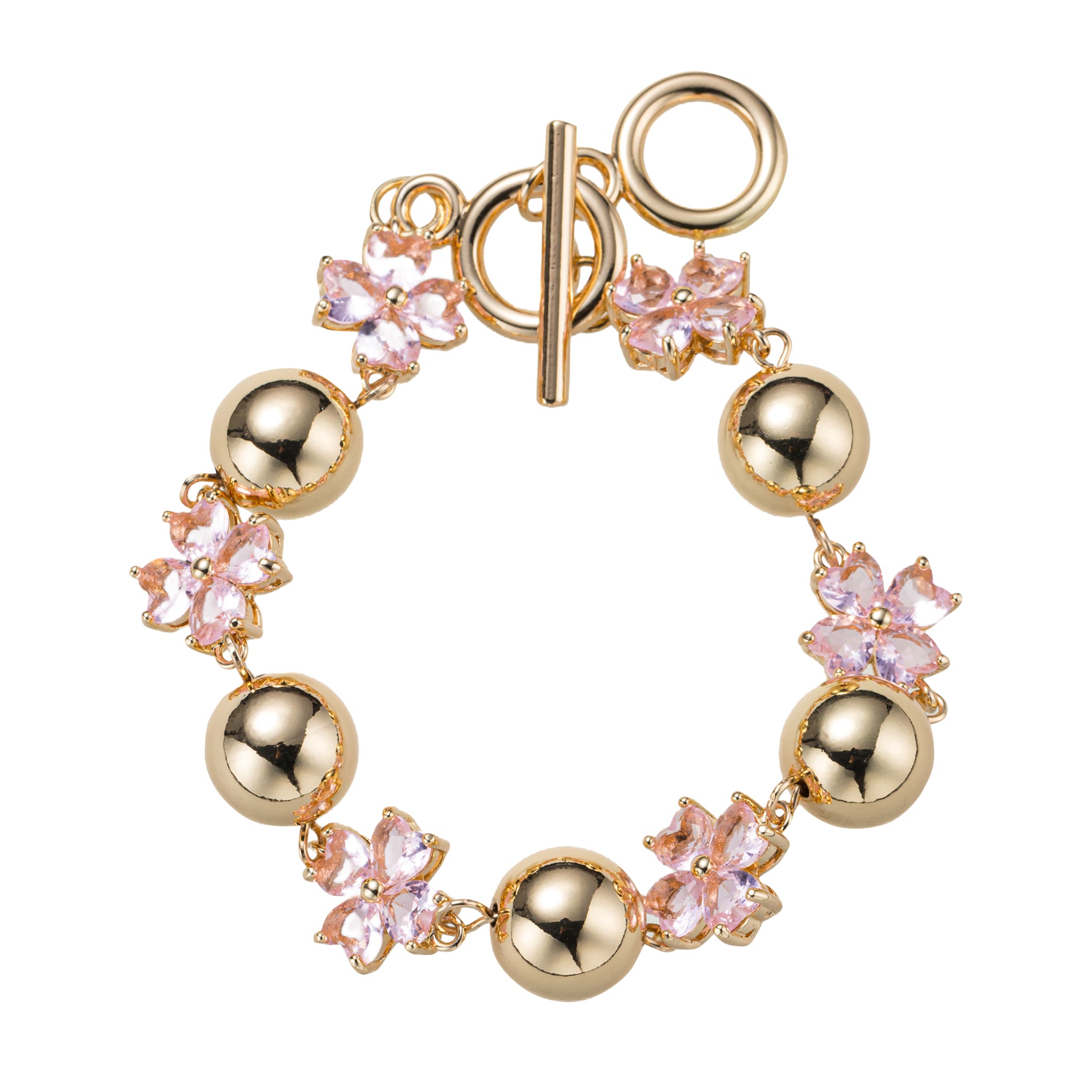 Pink, Gold Flower Link Toggle Bracelet
