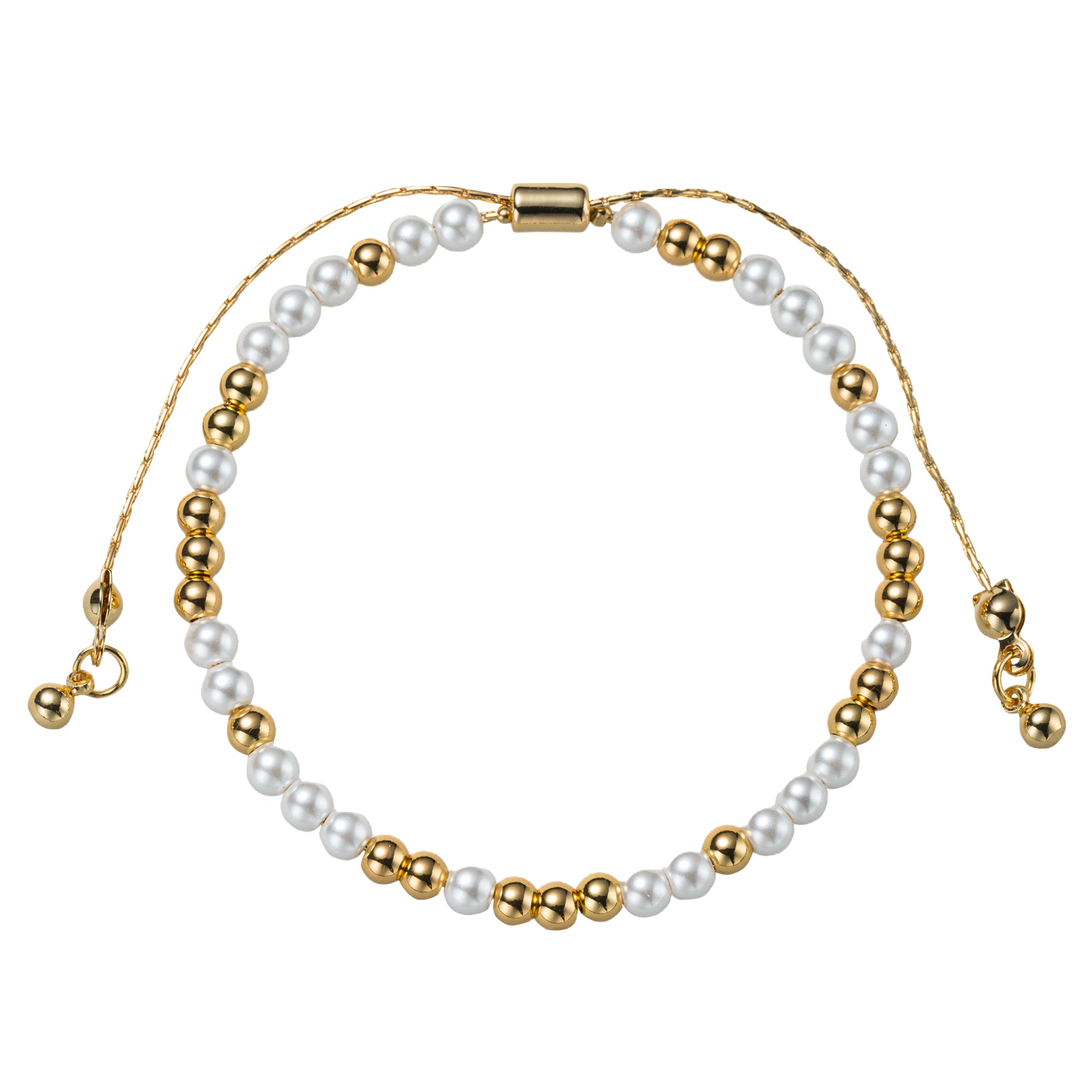 18K Gold Plated Pearl, Gold 3, 2, 1 Pattern Small Beaded Bracelet