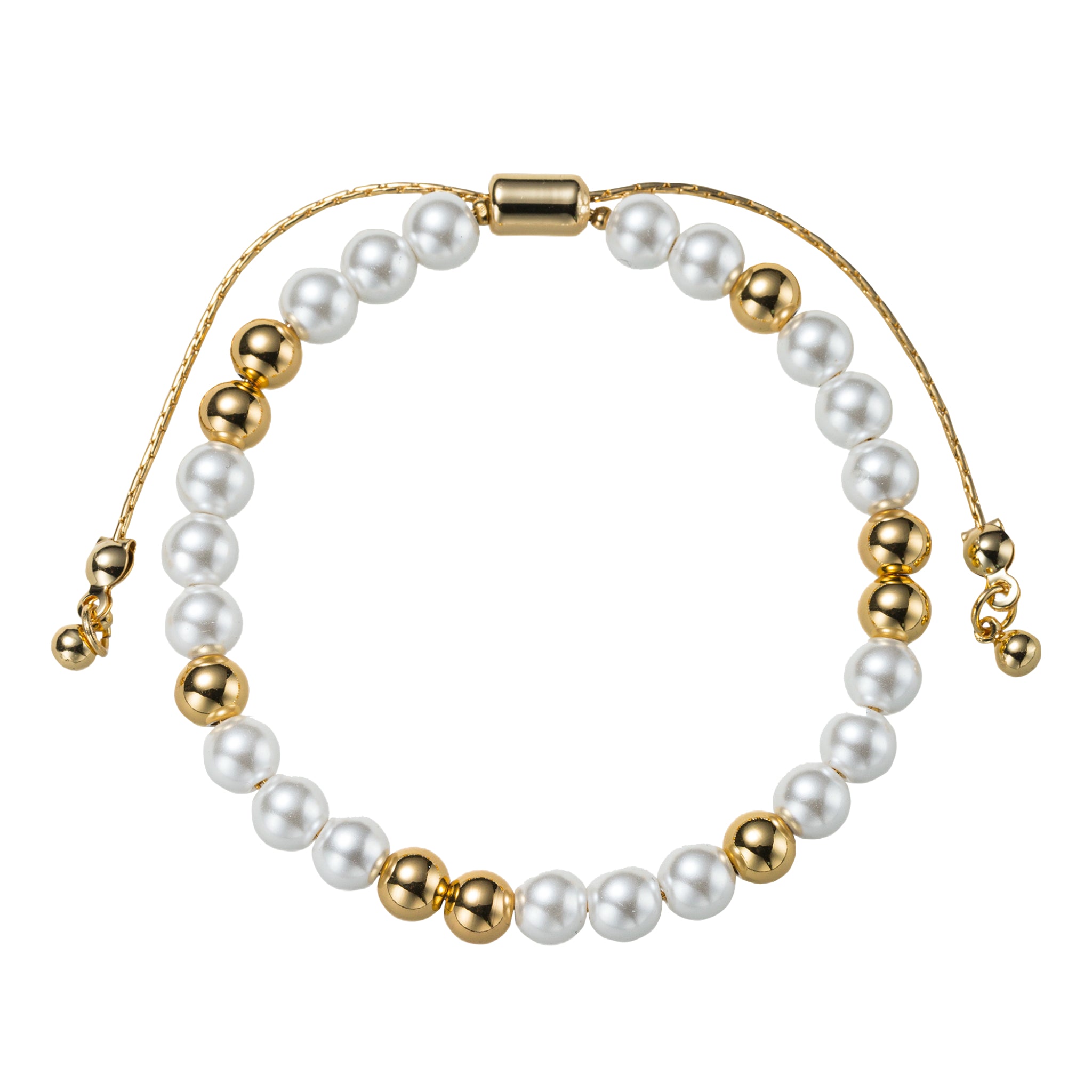 18K Gold Plated Pearl, Gold 3, 2, 3, 1 Pattern Medium Beaded Bracelet