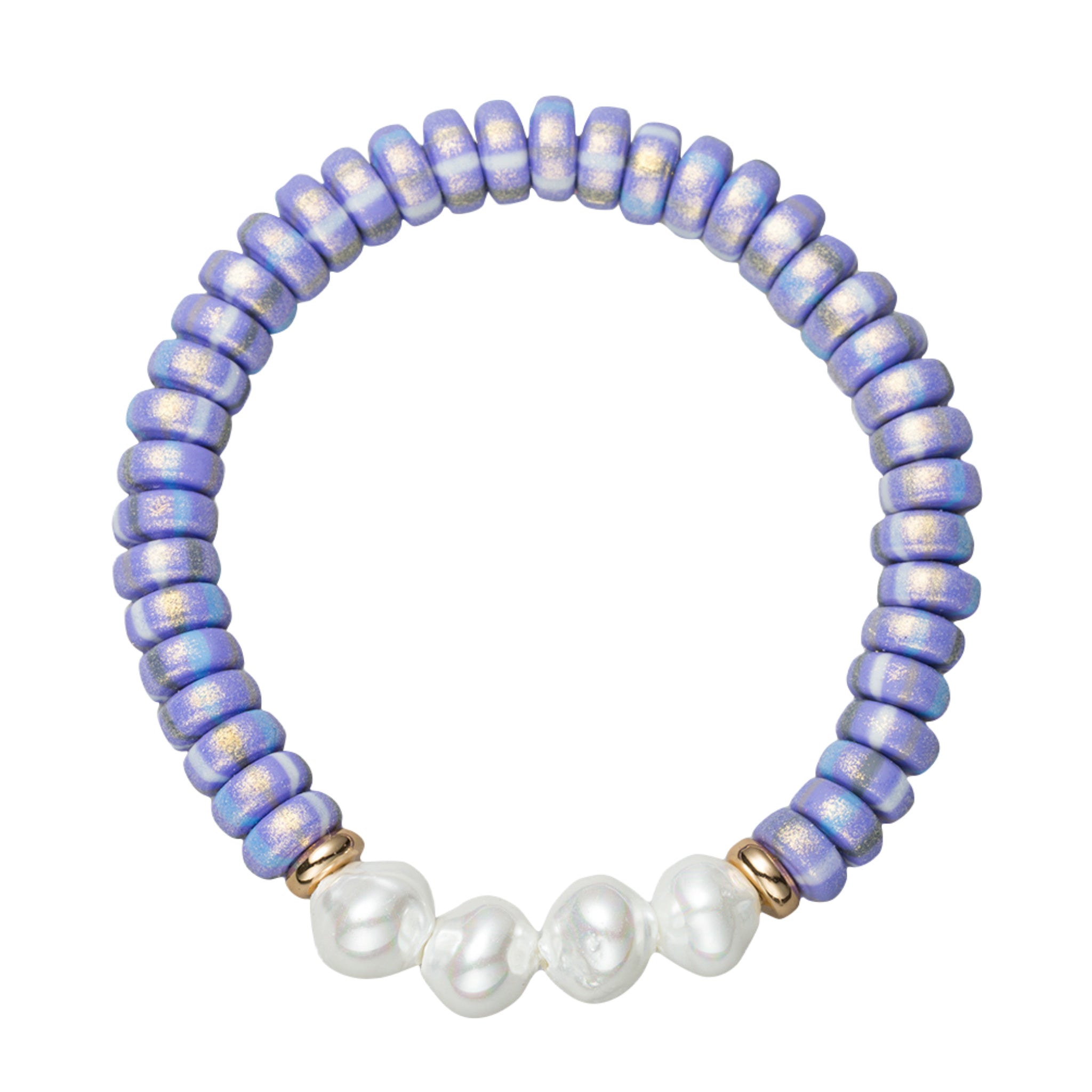 Kids Purple Beaded Stretch Bracelet with 4 Pearls
