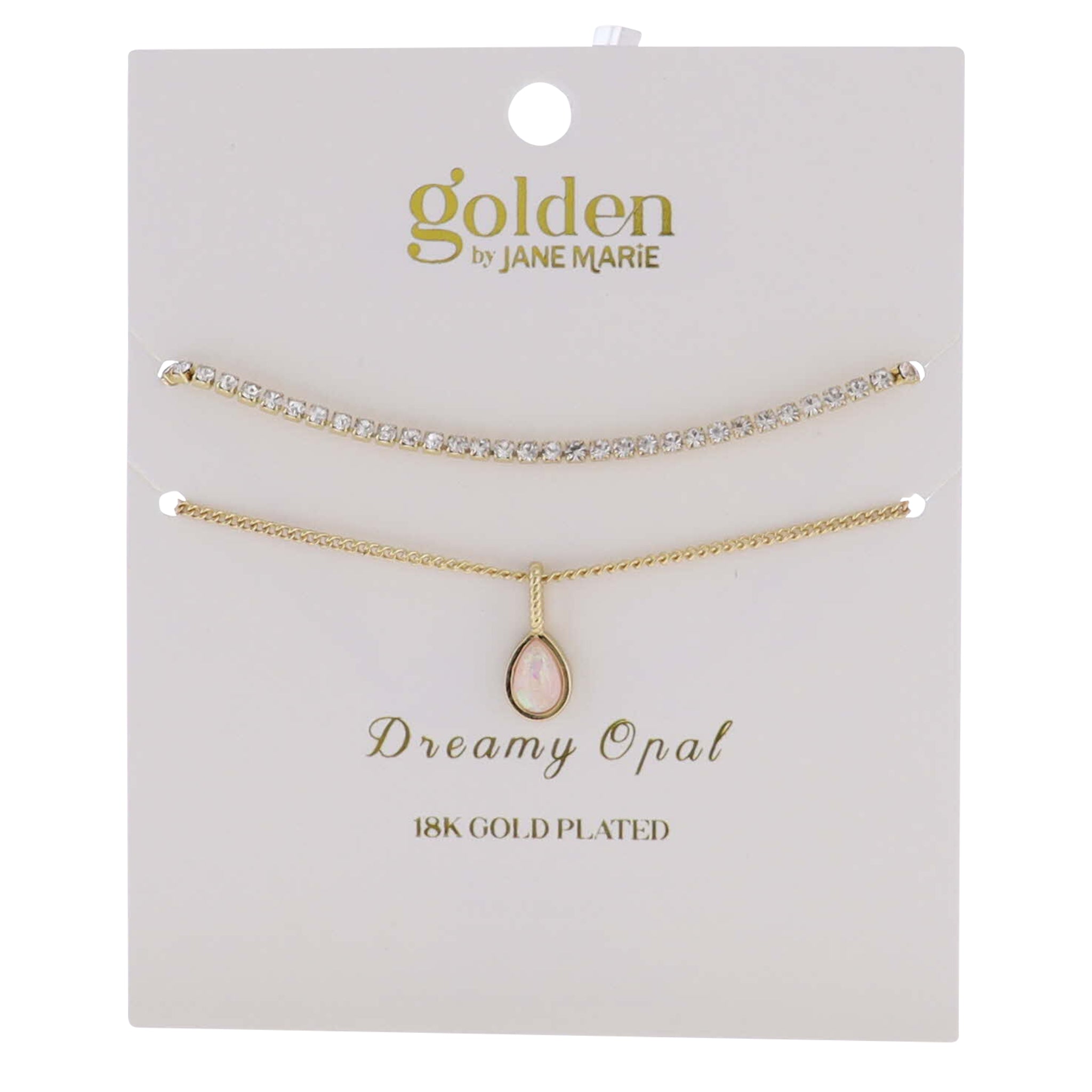 18k Gold Plated Crystal, Link Chain 2 Strand, October Dreamy Opal Pendant Bracelet