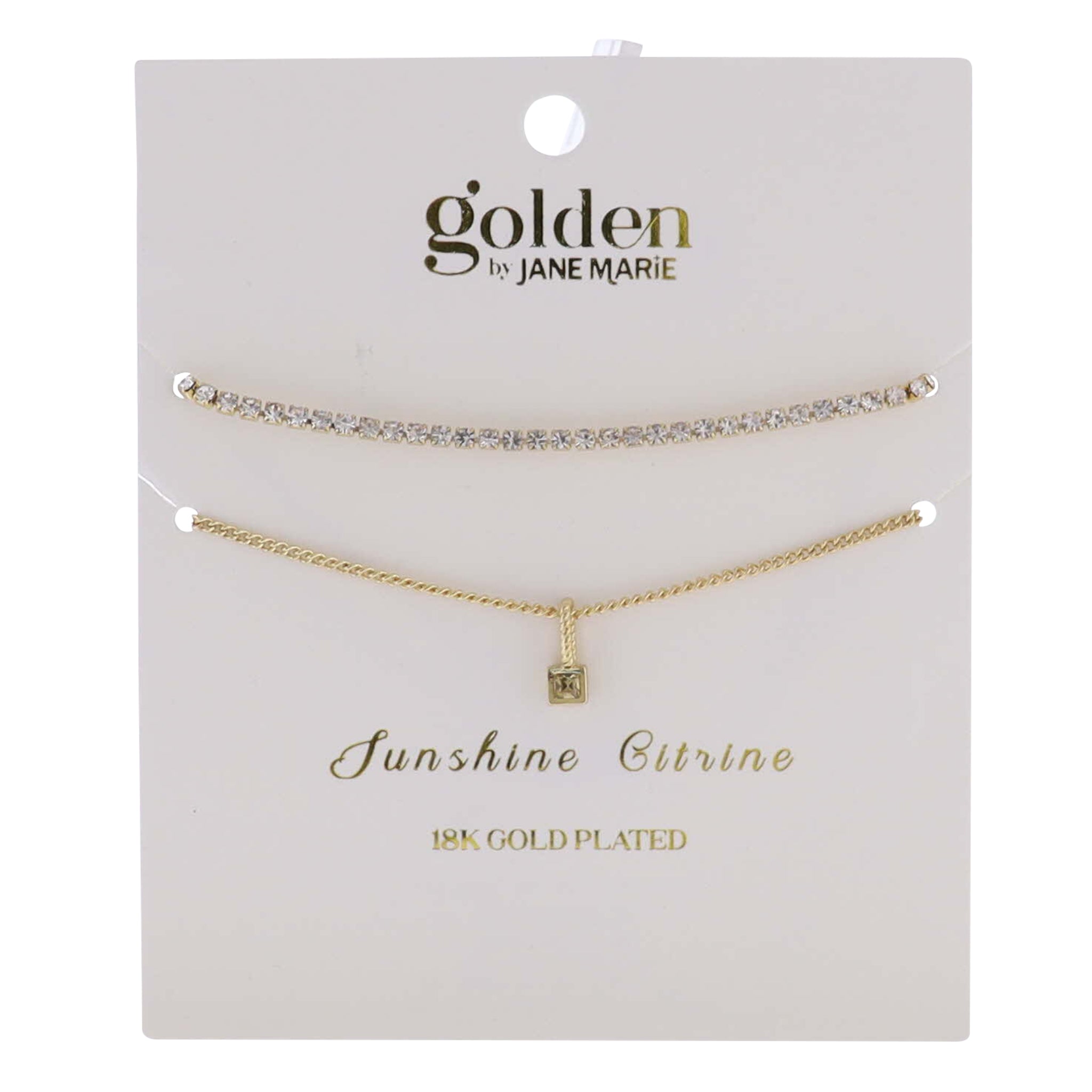18k Gold Plated Crystal, Link Chain 2 Strand, November Sunshine Citrine Pendant Bracelet