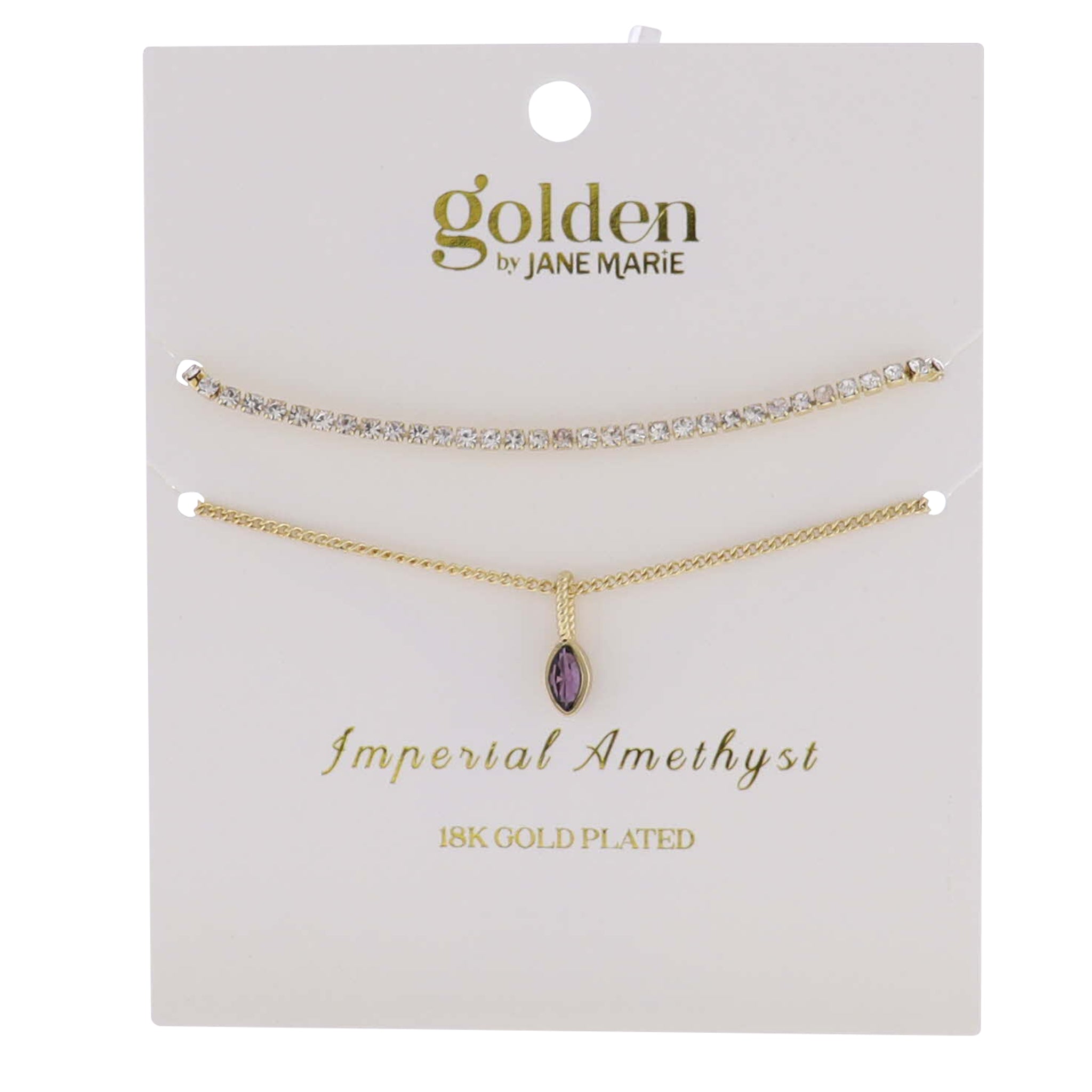 18k Gold Plated Crystal, Link Chain 2 Strand, February Imperial Amethyst Pendant Bracelet