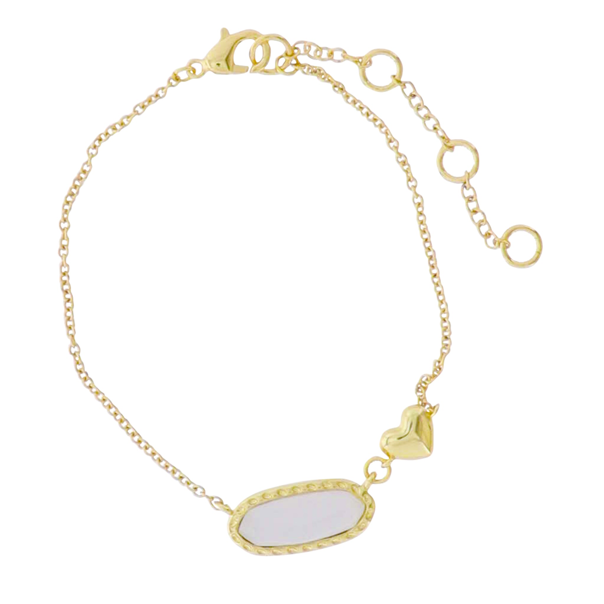 Kids 18k Gold Plated Chain with Heart Accent in Body Bracelet with White Epoxy Pendant