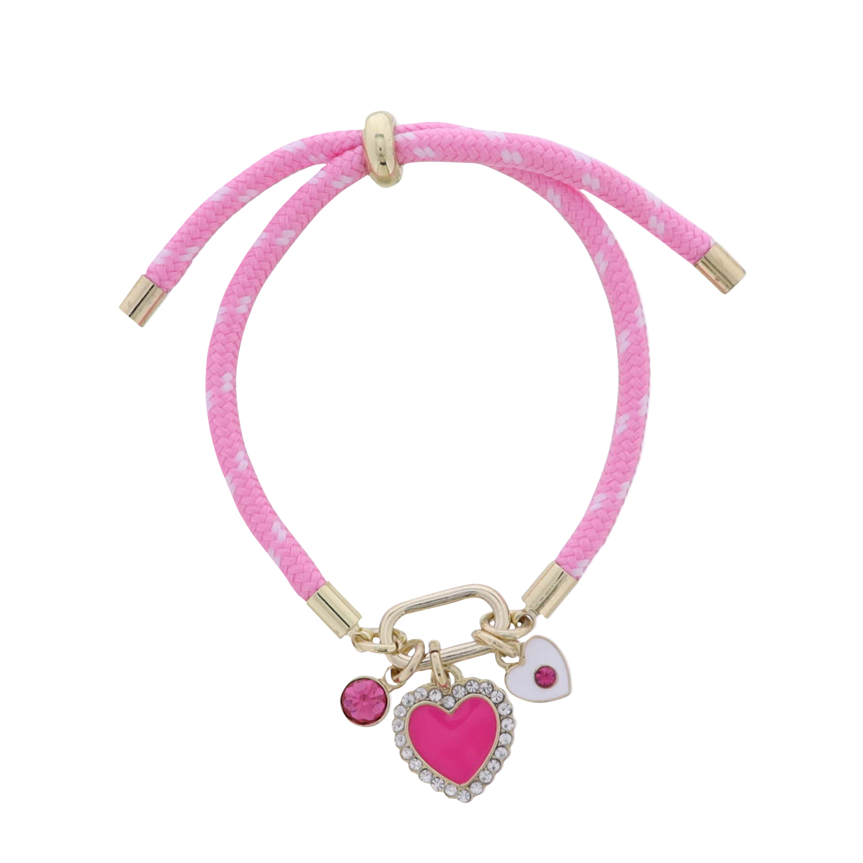 Kids Pink, White Paracord Rope Bracelet Carabiner Heart with Crystals, Heart, Pink Crystal Charms