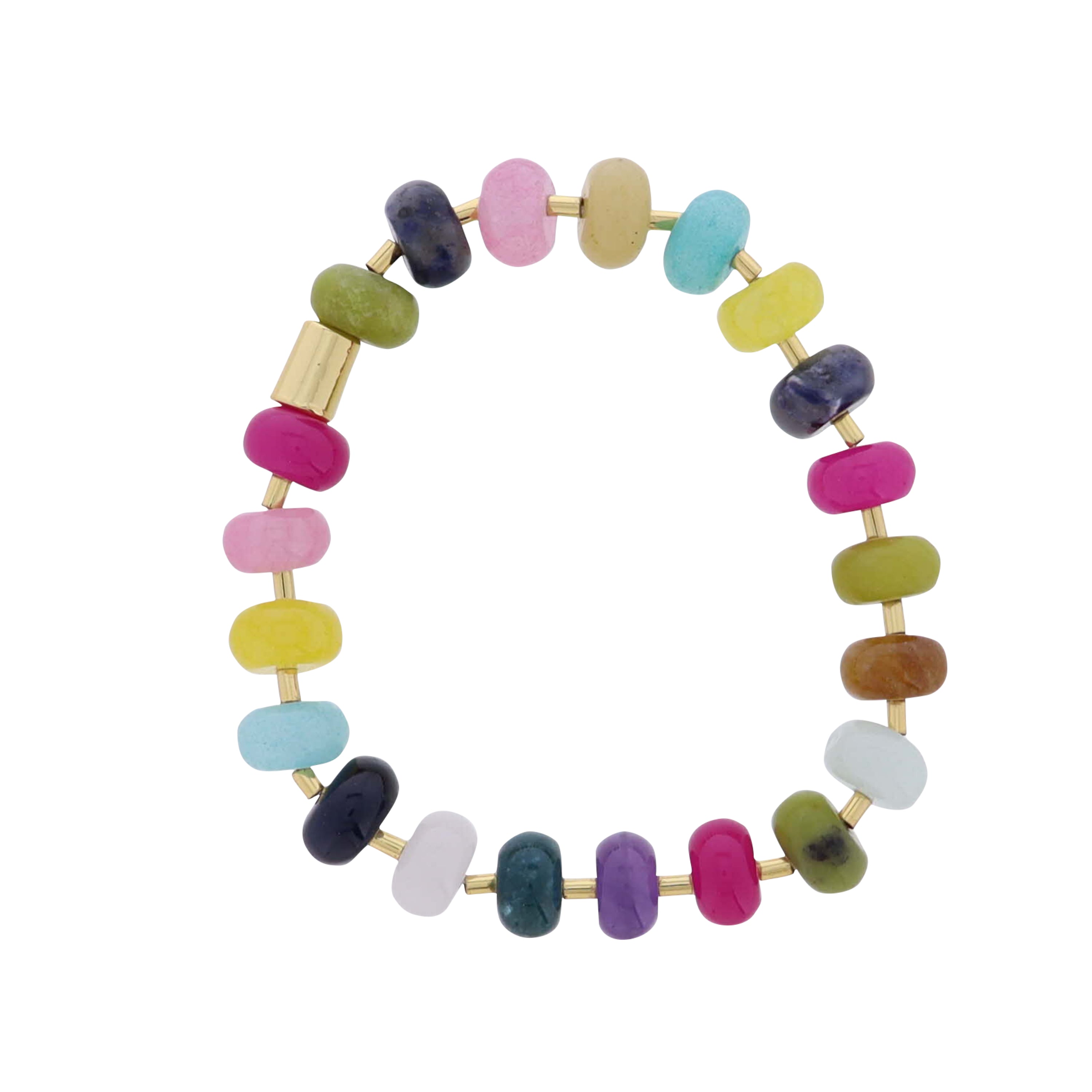 Multi Glass Rondelle Beaded Stretch Bracelet with Gold Tube
