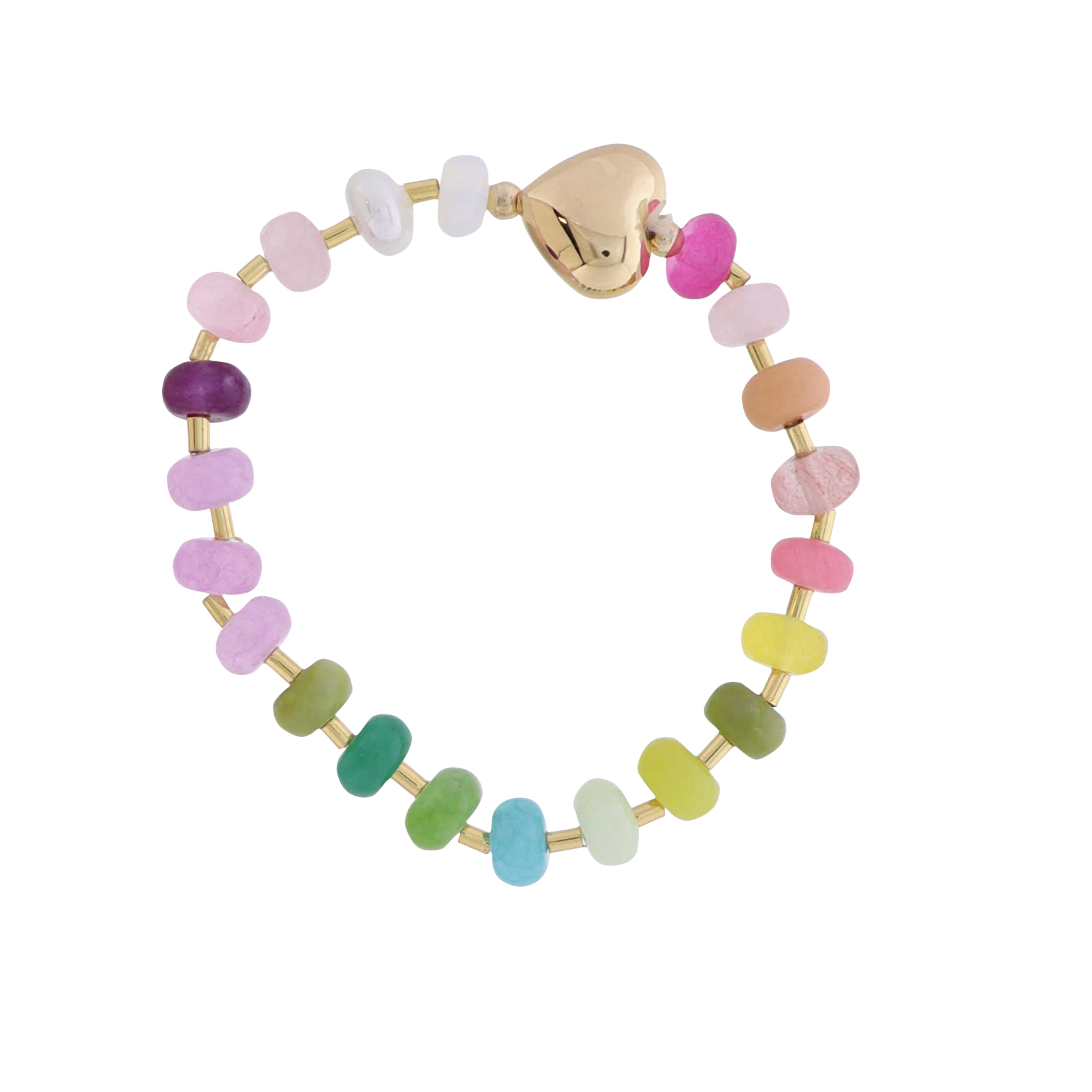Multi Glass Rondelle Beaded Stretch Bracelet with Gold Heart