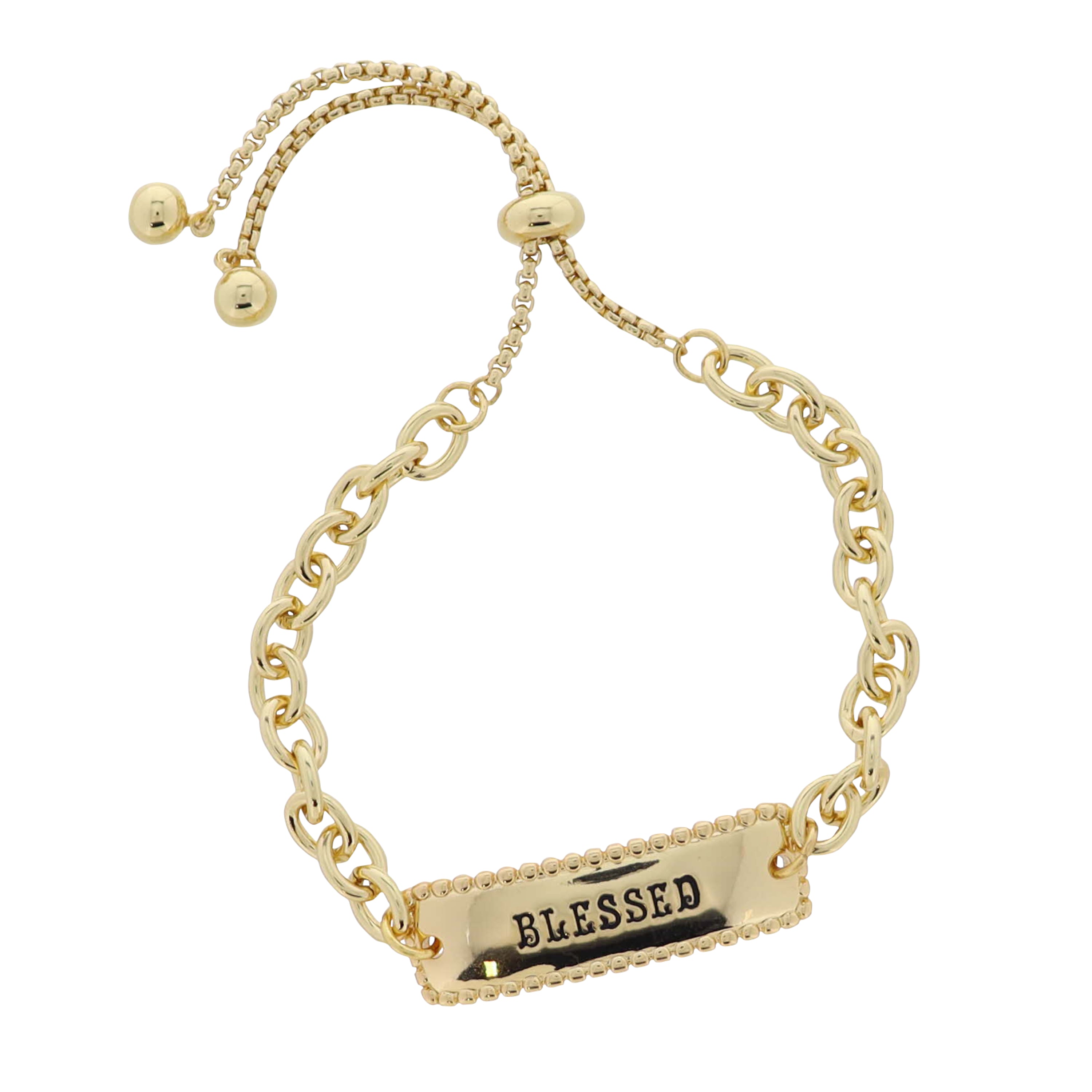 18K Gold Plated Thick O Chain Bracelet with Gold Plate, "Blessed"