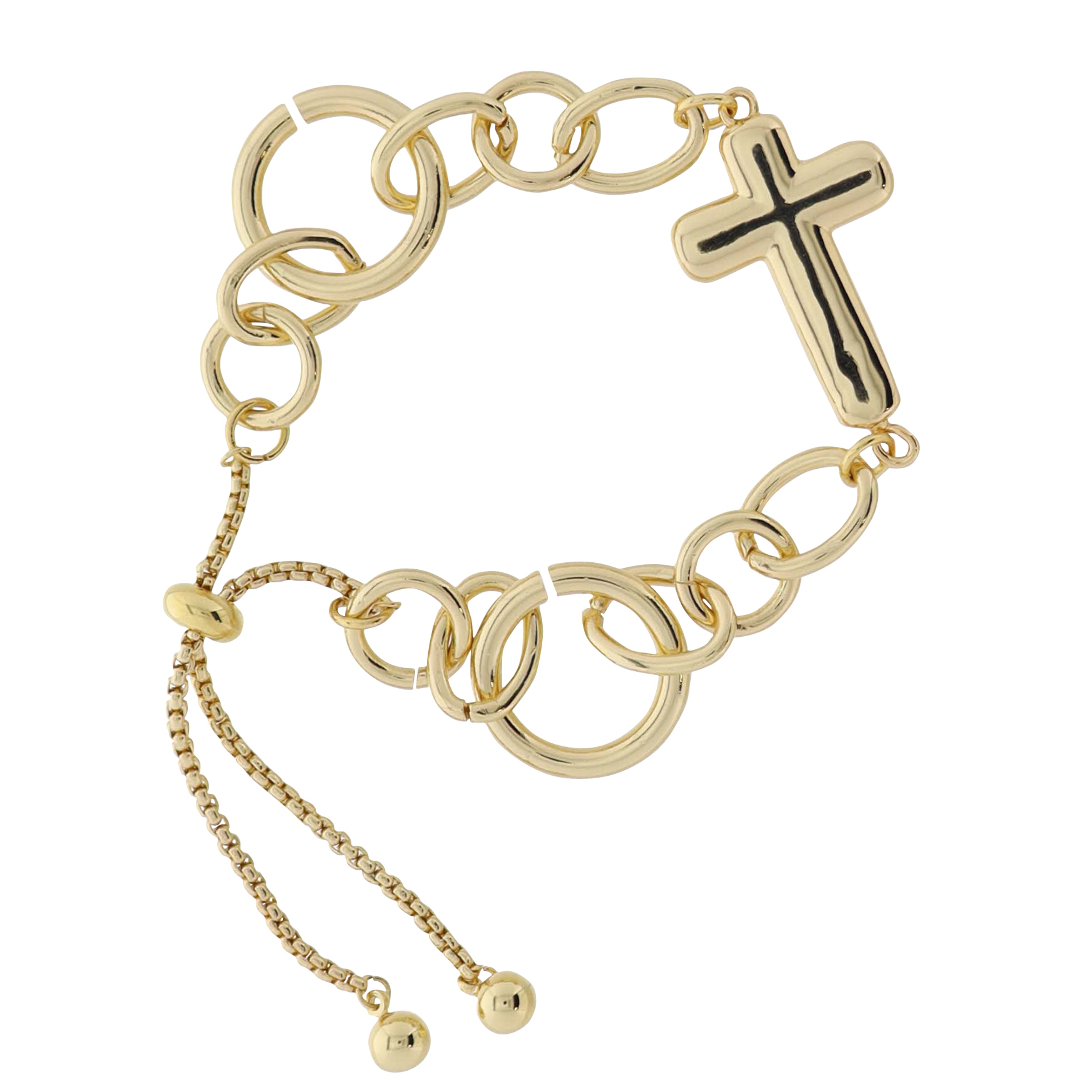 18K Gold Plated Oval, Circle Chain Bracelet with Gold Cross
