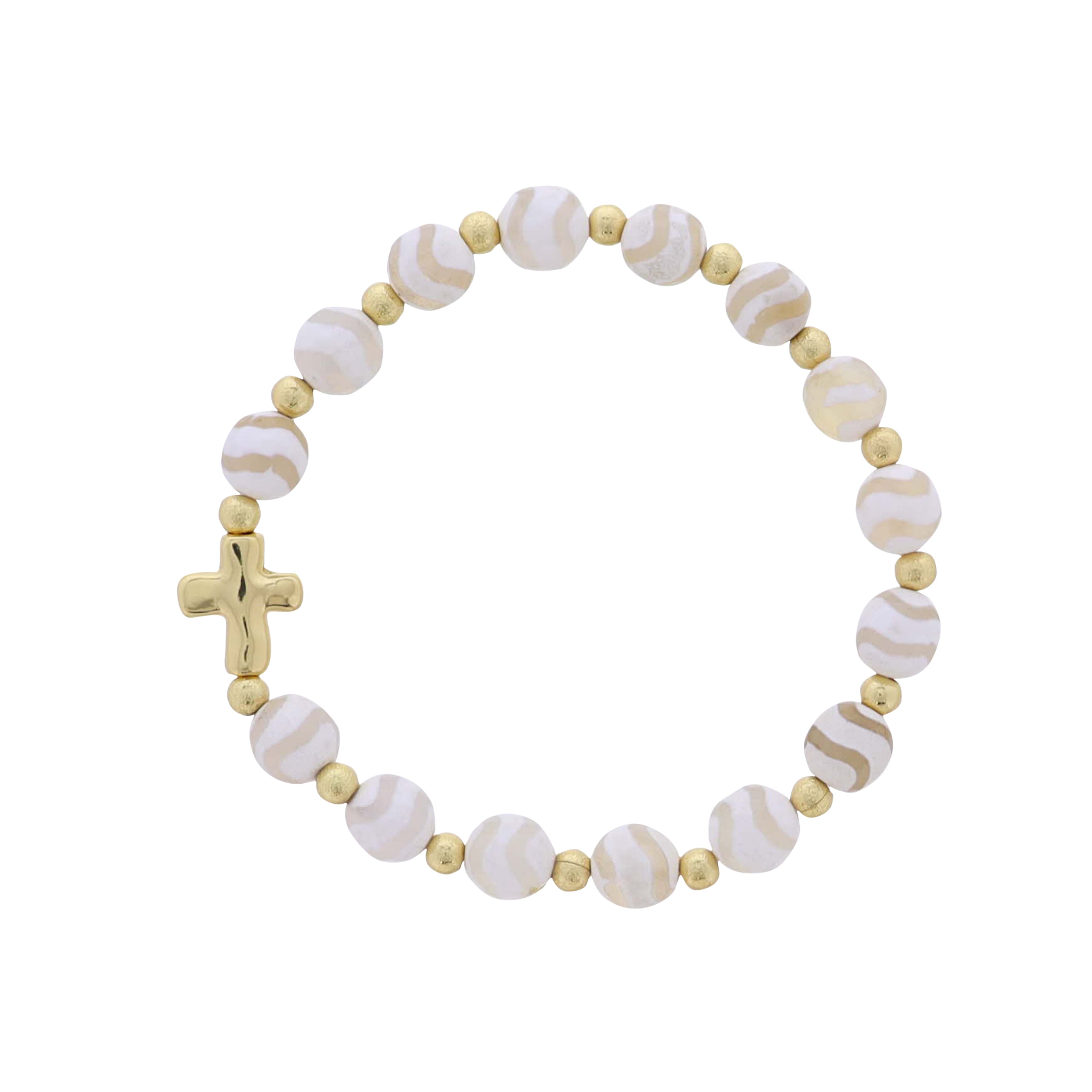 18K Gold Plated Semi Precious Chain Bracelet with Gold Cross