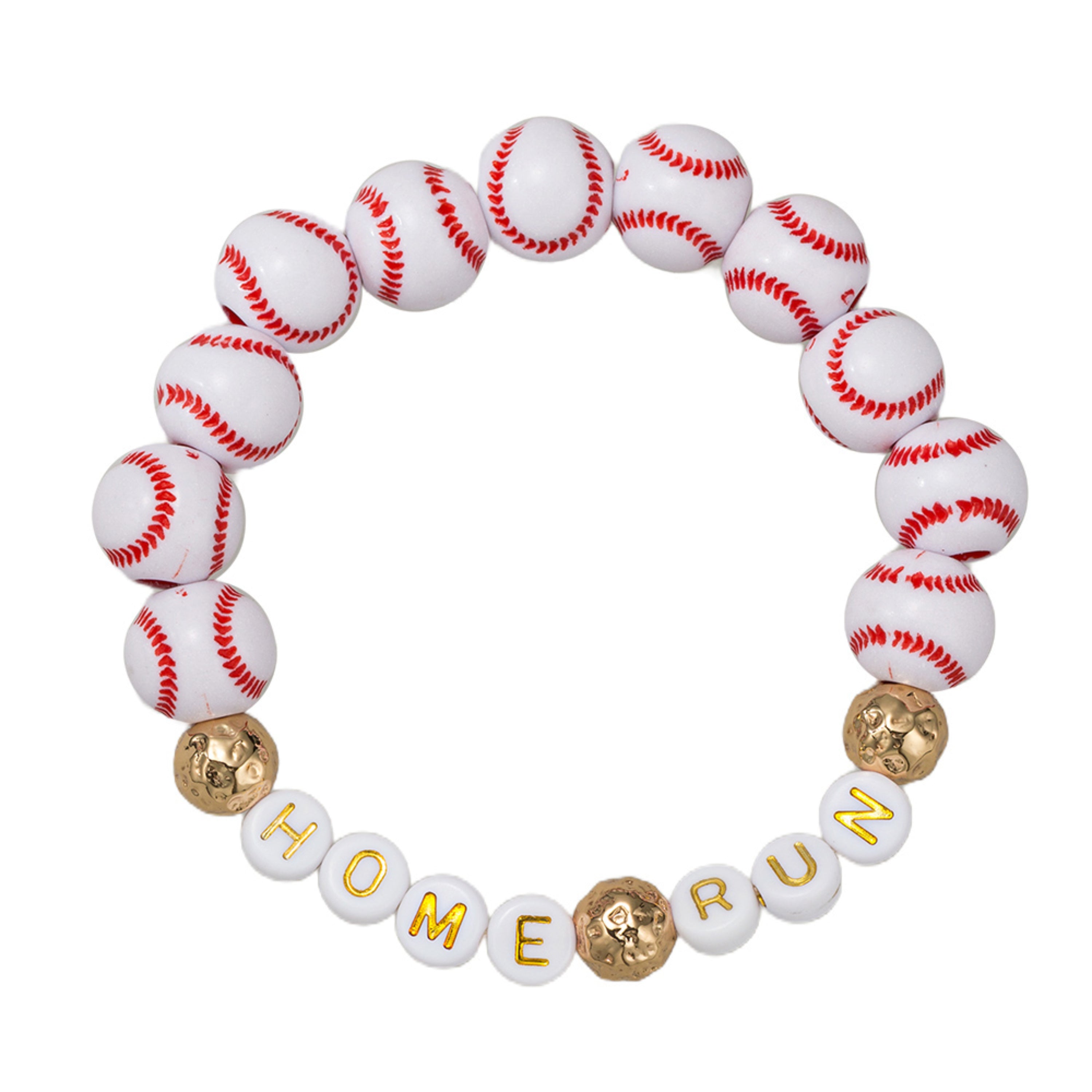 White, Red Baseball Beaded Bracelet with "Home Run"