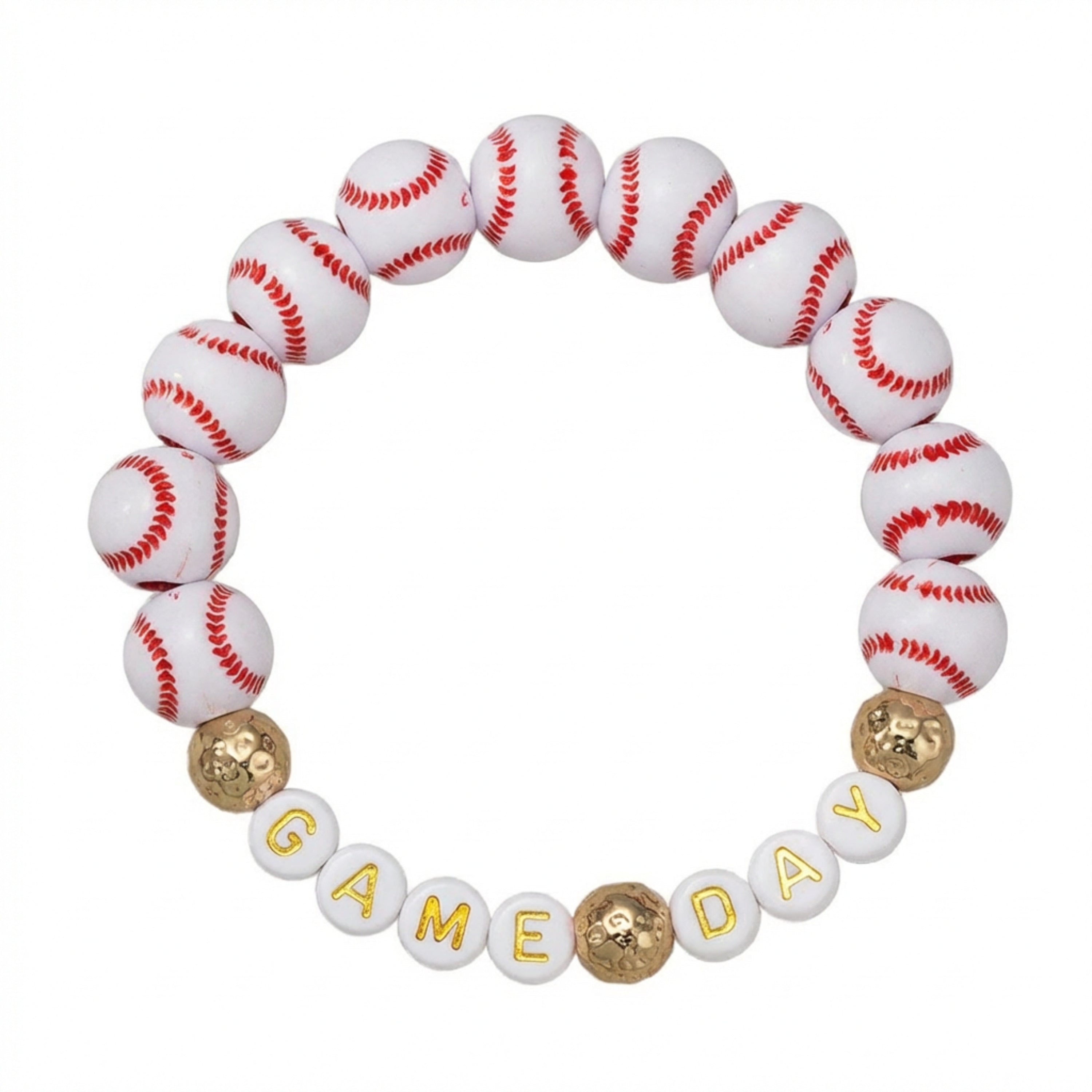 White, Red Baseball Beaded Bracelet with "Gameday"