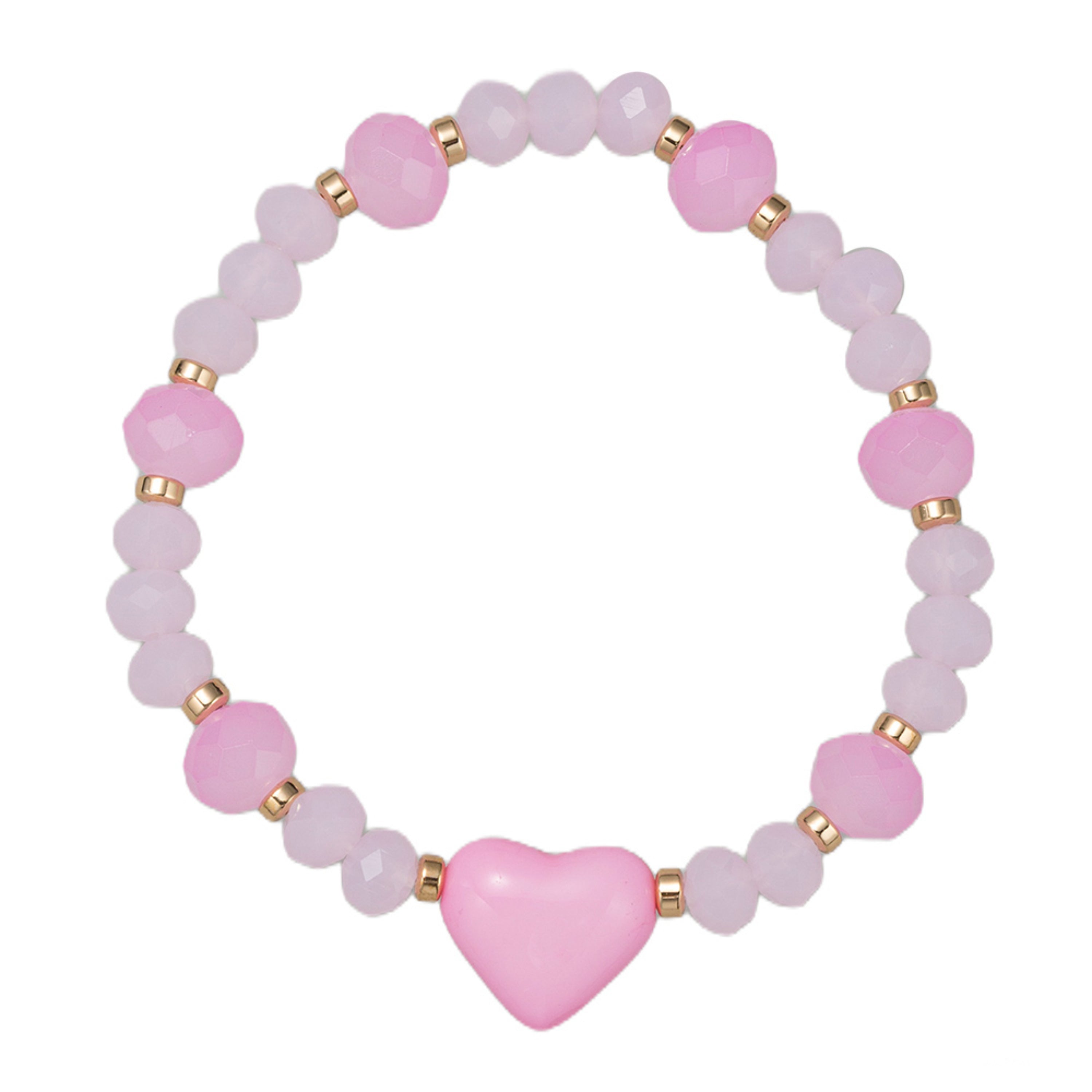 Kids Light Pink, Pink Faceted Beaded Stretch Bracelet with Light Pink Heart