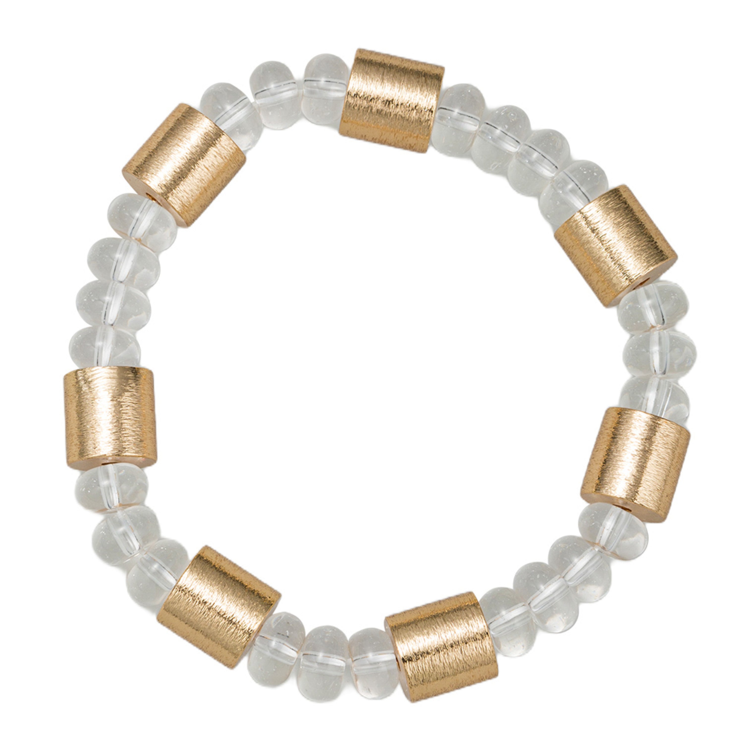 Clear Glass & Gold Metal Beaded Stretch Bracelet
