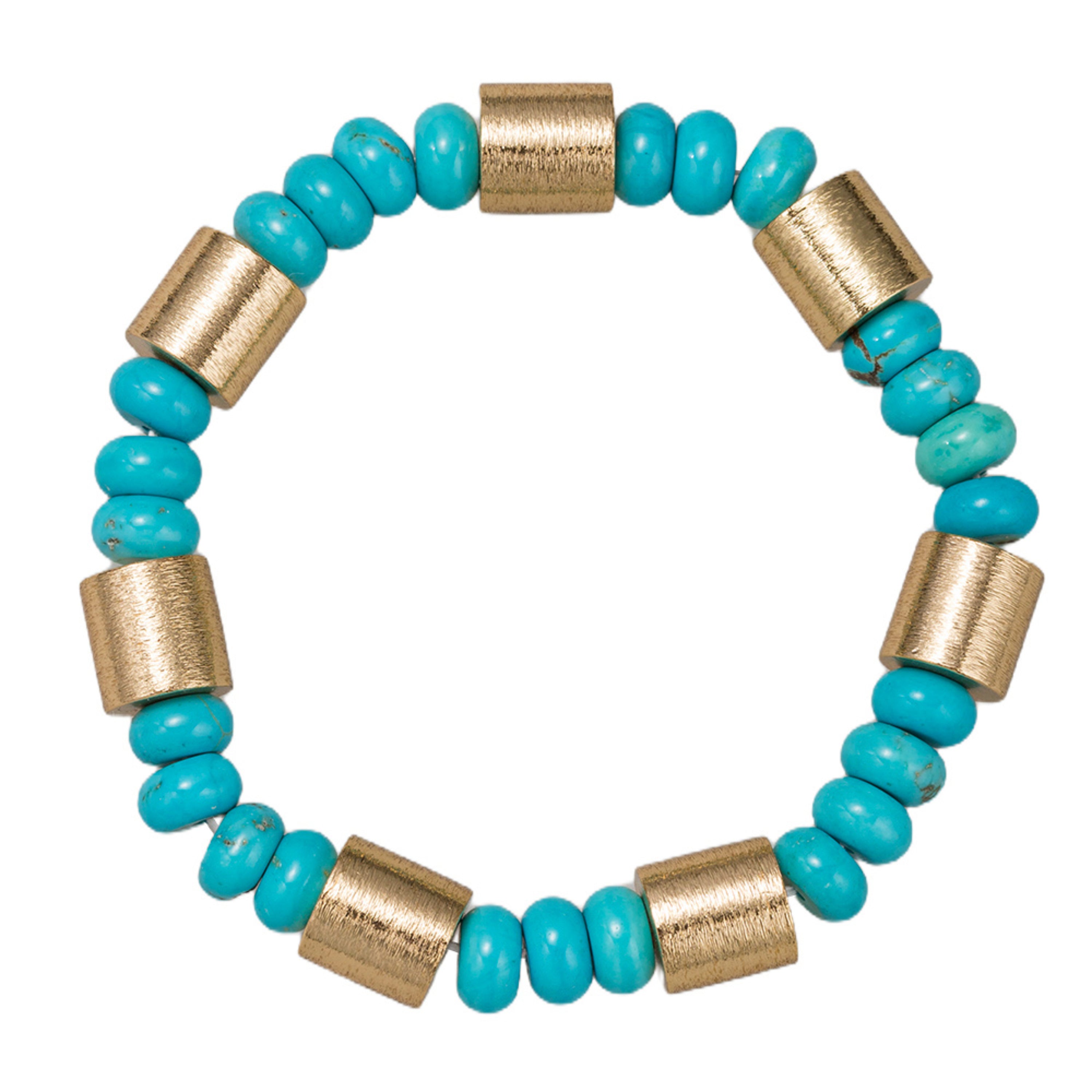 Semi Precious Turquoise & Gold Metal Beaded Stretch Bracelet