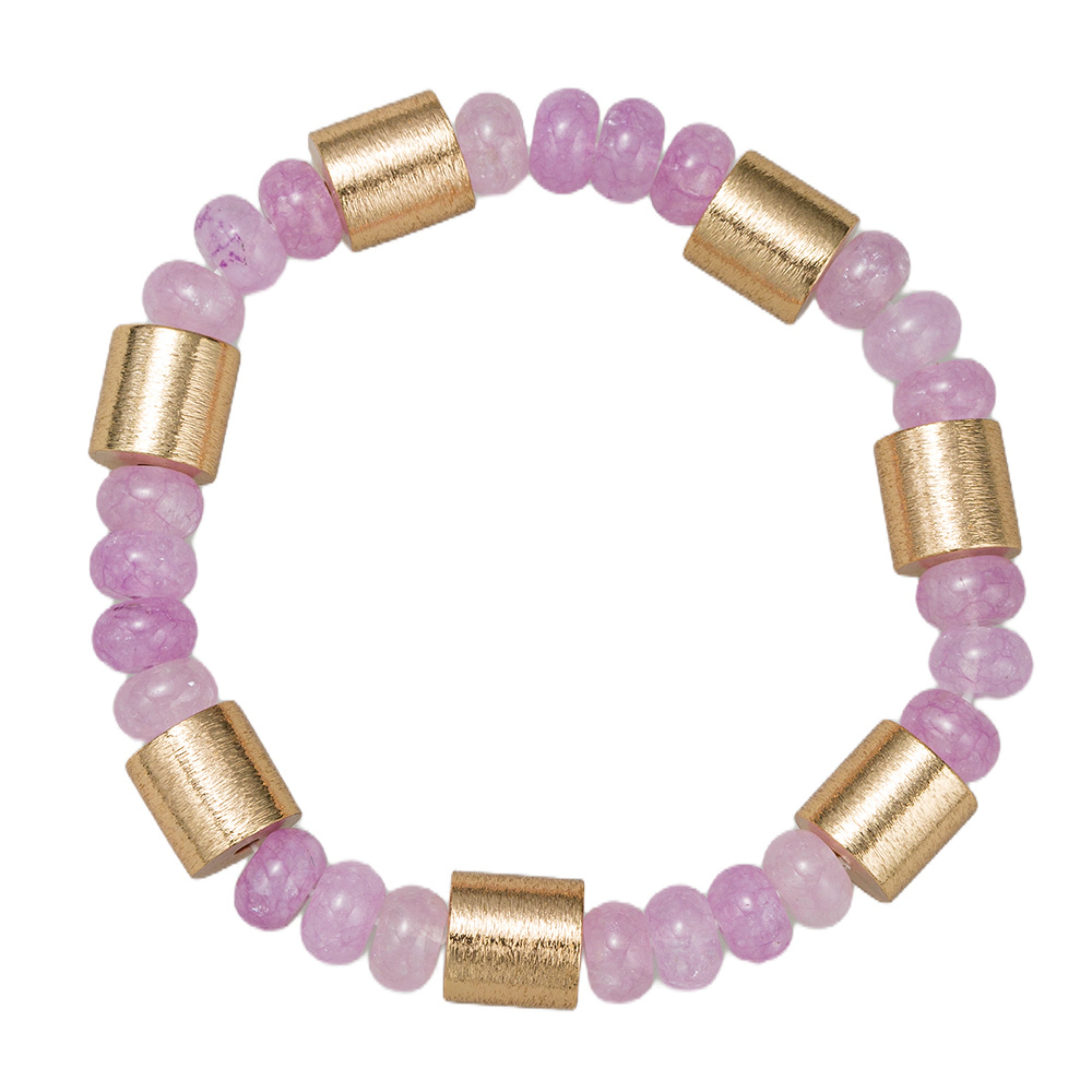 Semi Precious Purple & Gold Metal Beaded Stretch Bracelet