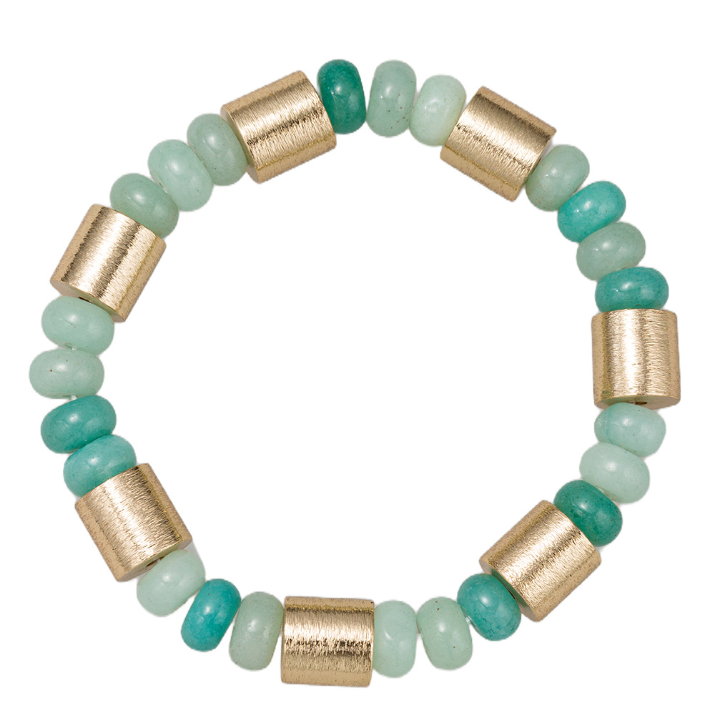 Semi Precious Amazonite & Gold Metal Beaded Stretch Bracelet