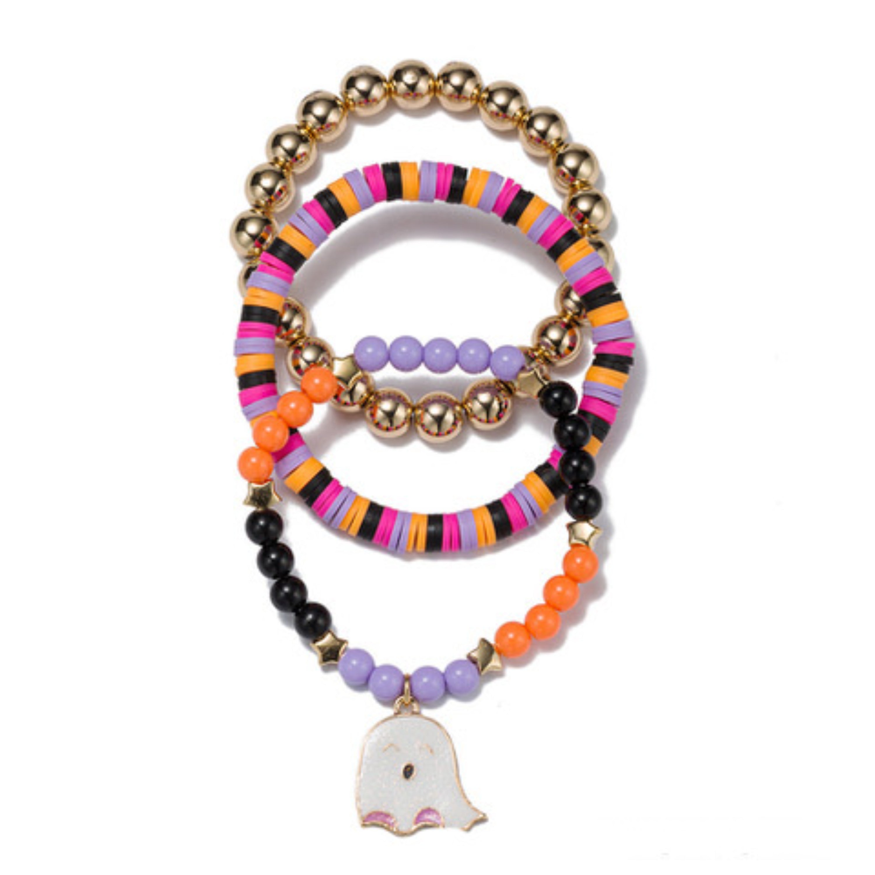 Set of 3 with Ghost Beaded Stretch Bracelet