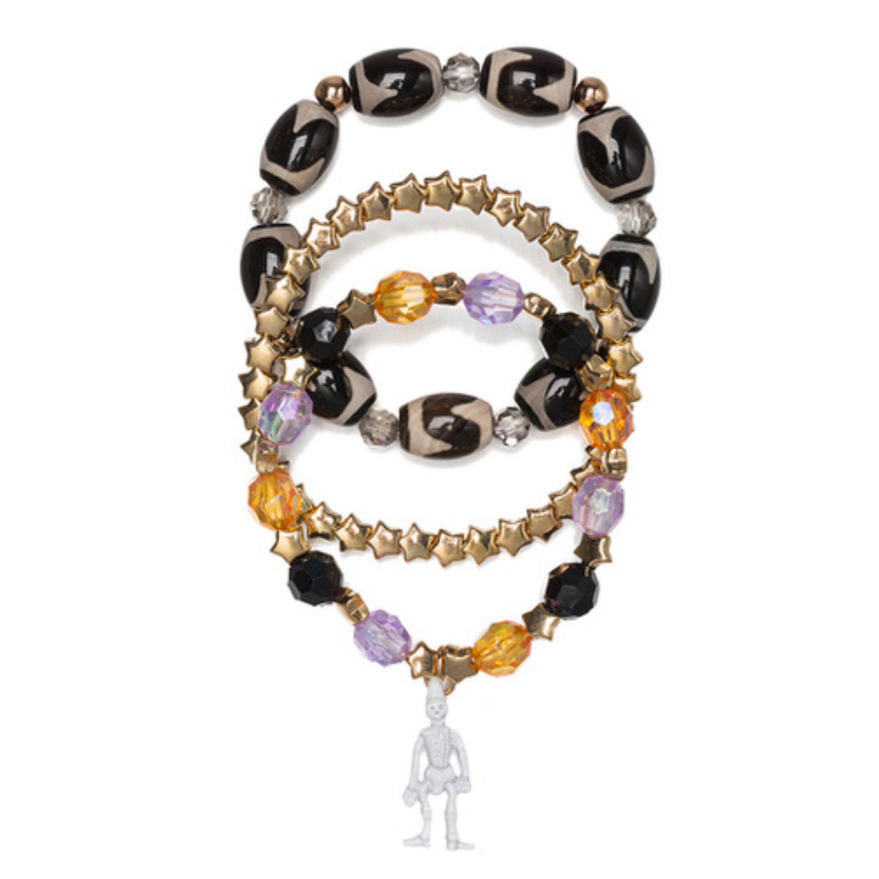 Set of 3 with Skeleton Beaded Stretch Bracelet