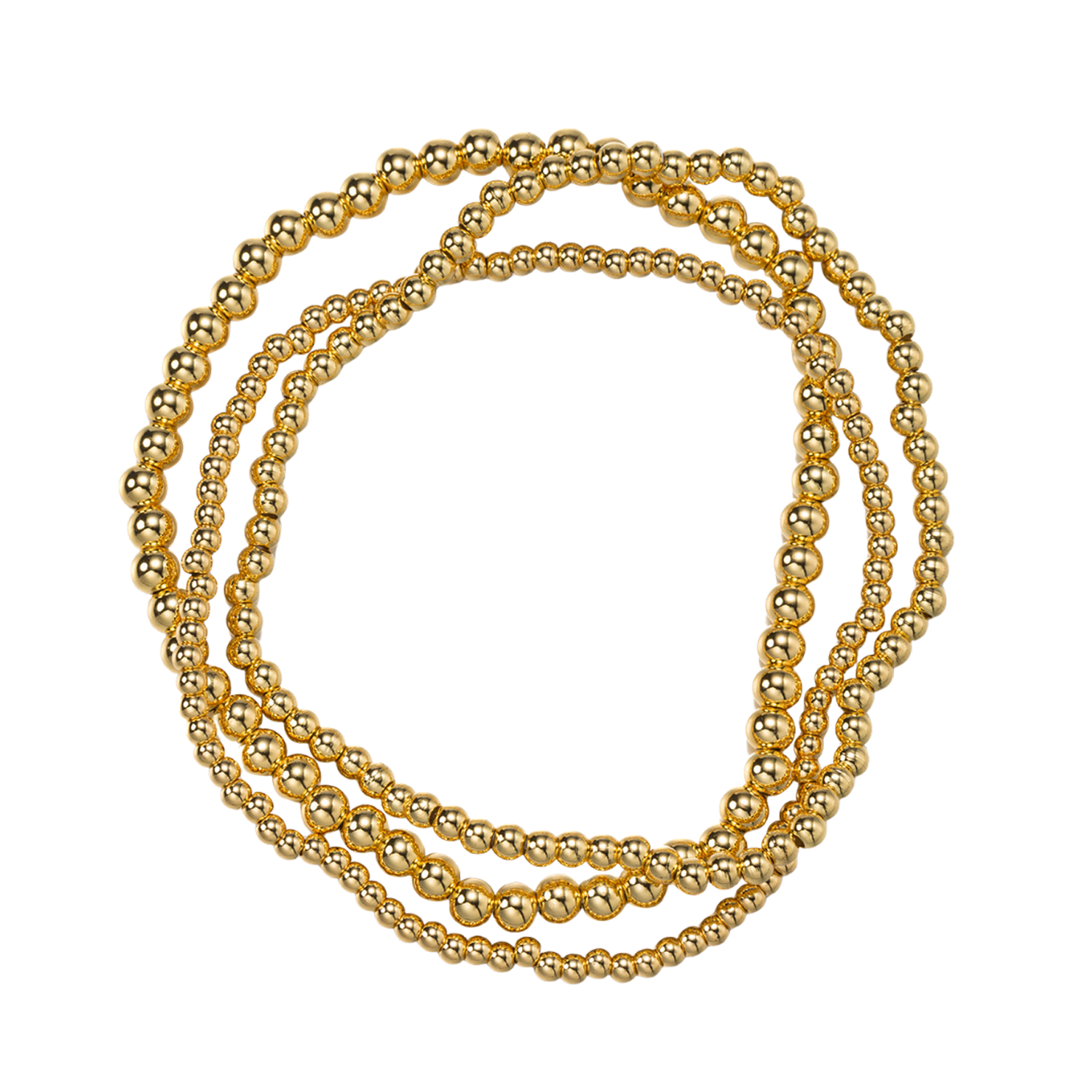 18k Gold Plated Set of 3 Gold Beaded Stretch Bracelets