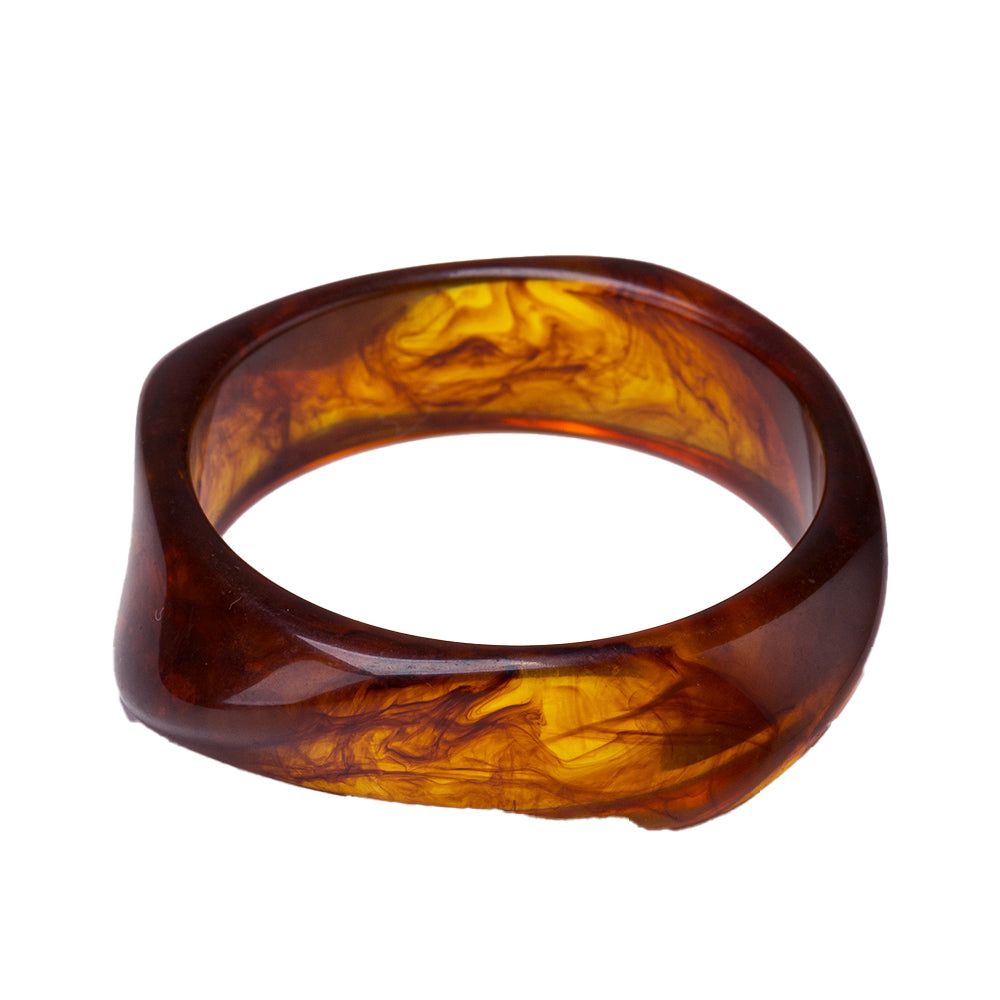 Brown Acrylic Wavy Square Bangle Bracelet