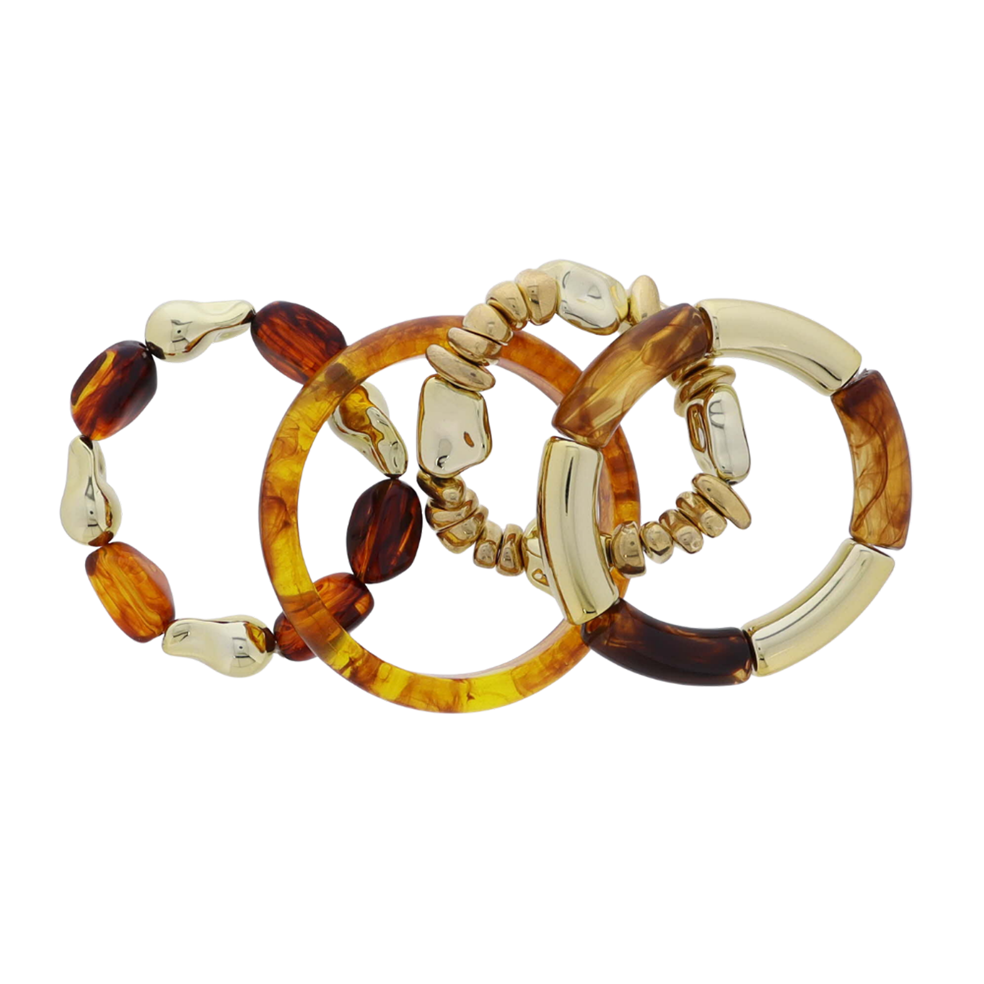 Set of 4 Brown & Gold Acyrlic Beaded & Tube Bangle Bracelets
