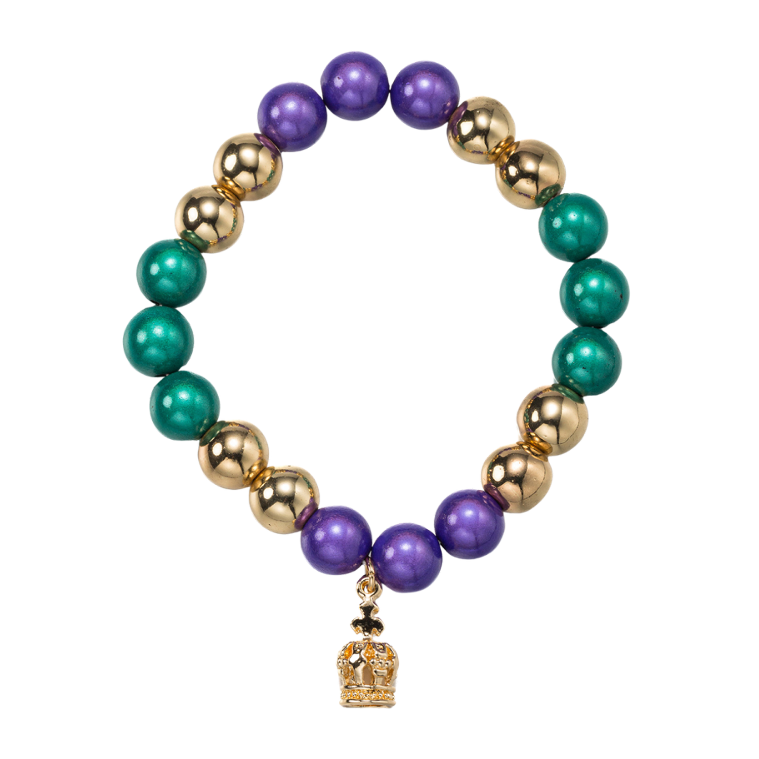 Green, Gold, Purple Stretch Bracelet with Gold Crown