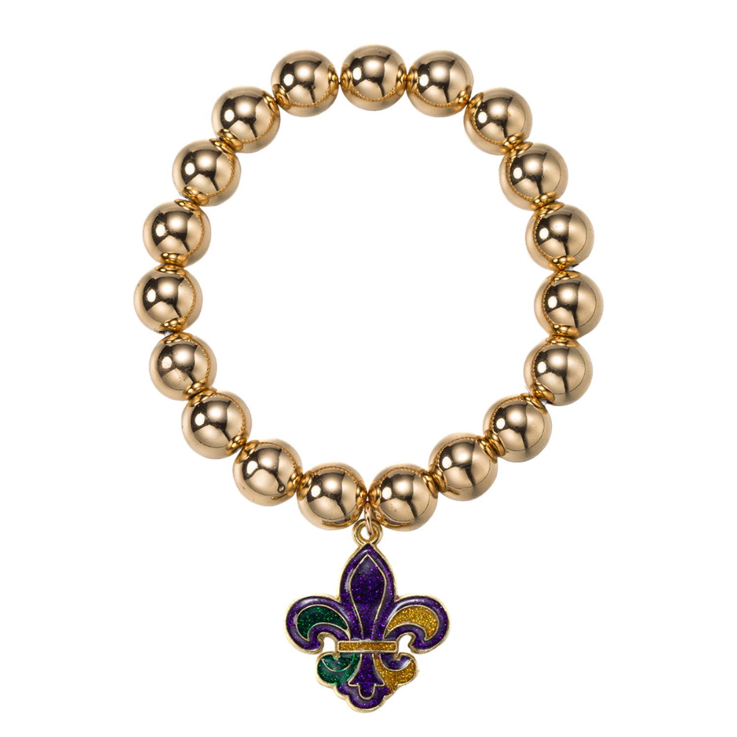 Gold Stretch Bracelet with Enamel Fleur De Lis